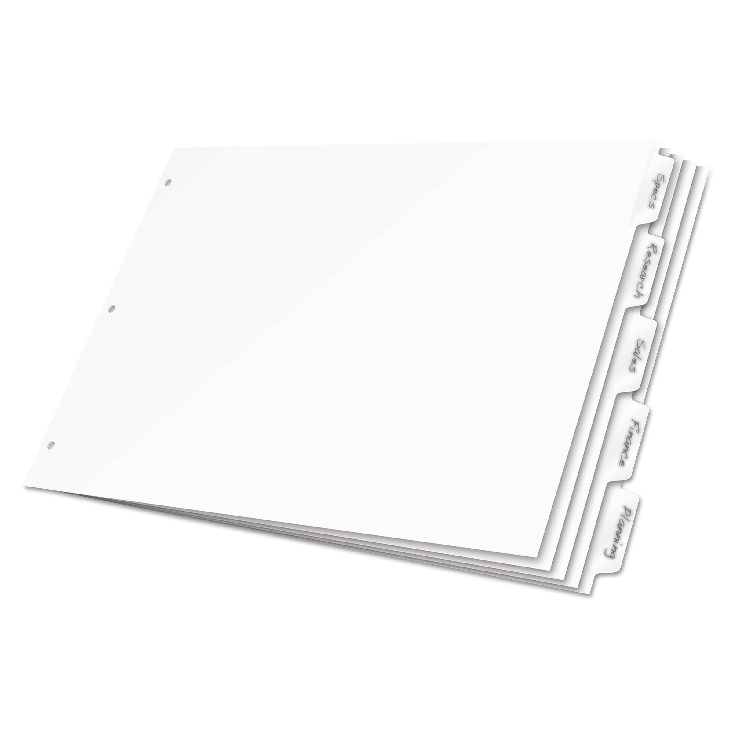 Cardinal Write 'n Erase Tabloid Index Dividers, 5-Tab, 11 x 17, White, 1 Set