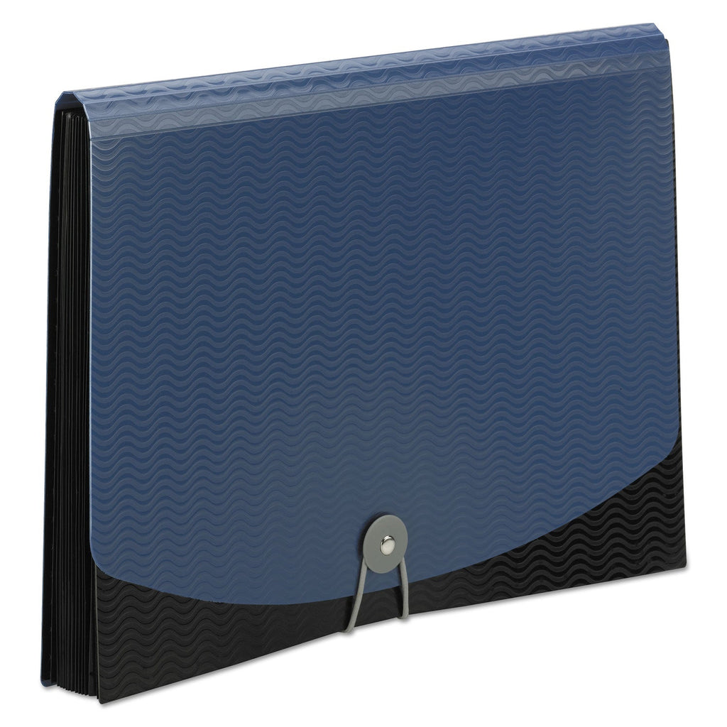 Smead 12-Pocket Poly Expanding File, 0.88" Expansion, 12 Sections, Cord/Hook Closure, 1/6-Cut Tabs, Letter Size, Black/Blue