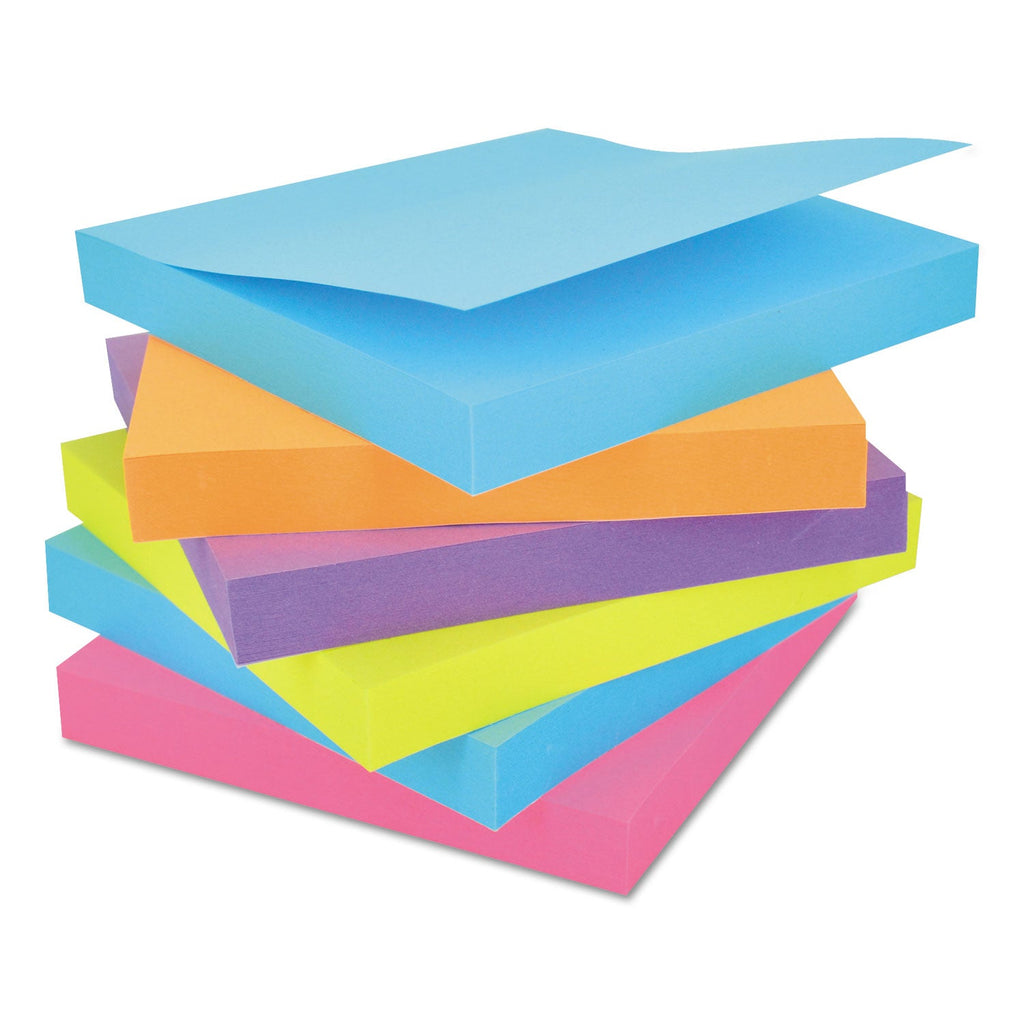 Universal Self-Stick Note Pads, 3" x 3", Assorted Bright Colors, 100 Sheets/Pad, 12 Pads/Pack