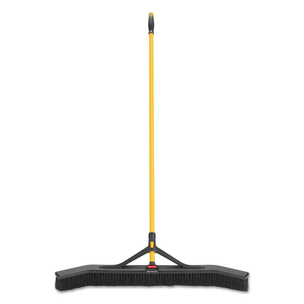 Rubbermaid Maximizer Push-to-Center Broom, Poly Bristles, 36 x 58.13, Steel Handle, Yellow/Black
