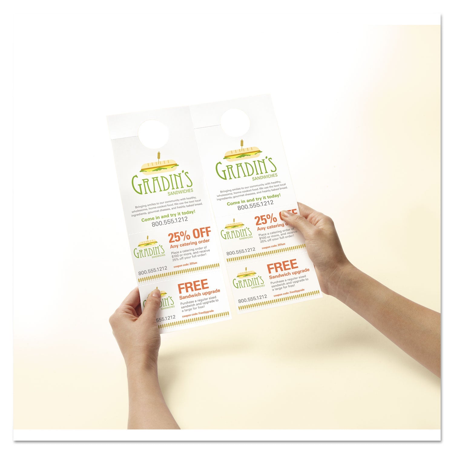 Avery Door Hanger with Tear-Away Cards, 97 Bright, 65 lb Cover Weight, 4.25 x 11, White, 2 Hangers/Sheet, 40 Sheets/Pack