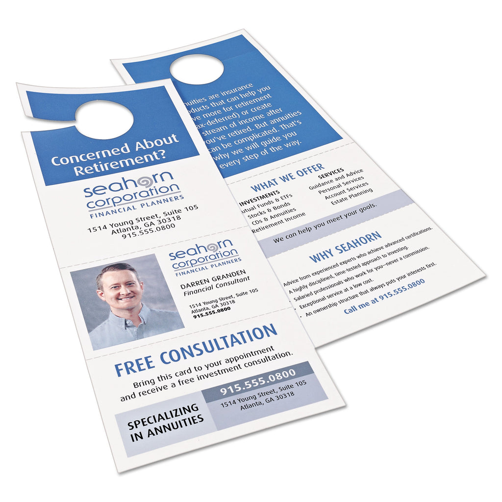 Avery Door Hanger with Tear-Away Cards, 97 Bright, 65 lb Cover Weight, 4.25 x 11, White, 2 Hangers/Sheet, 40 Sheets/Pack