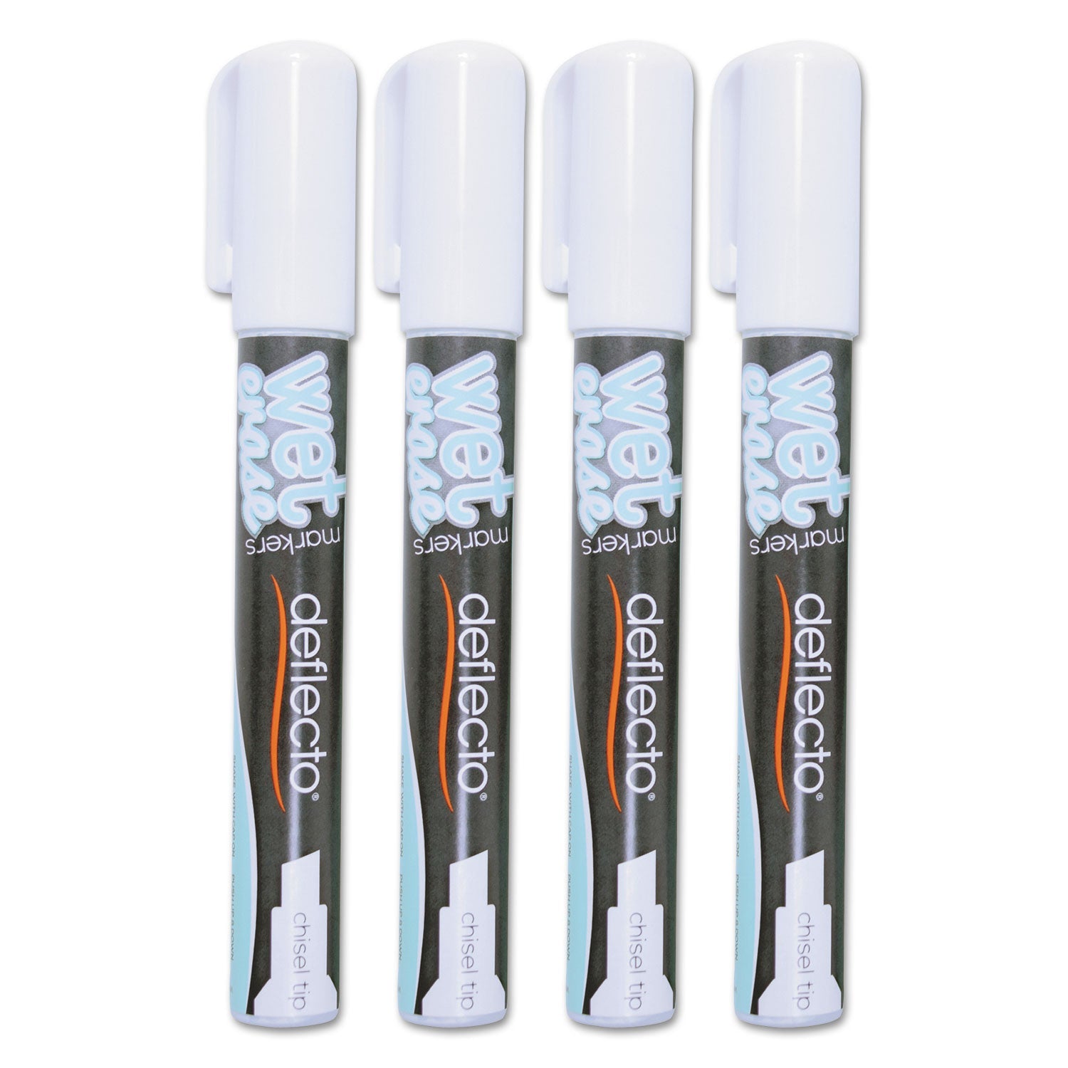 deflecto Wet Erase Markers, Medium Chisel Tip, White, 4/Pack
