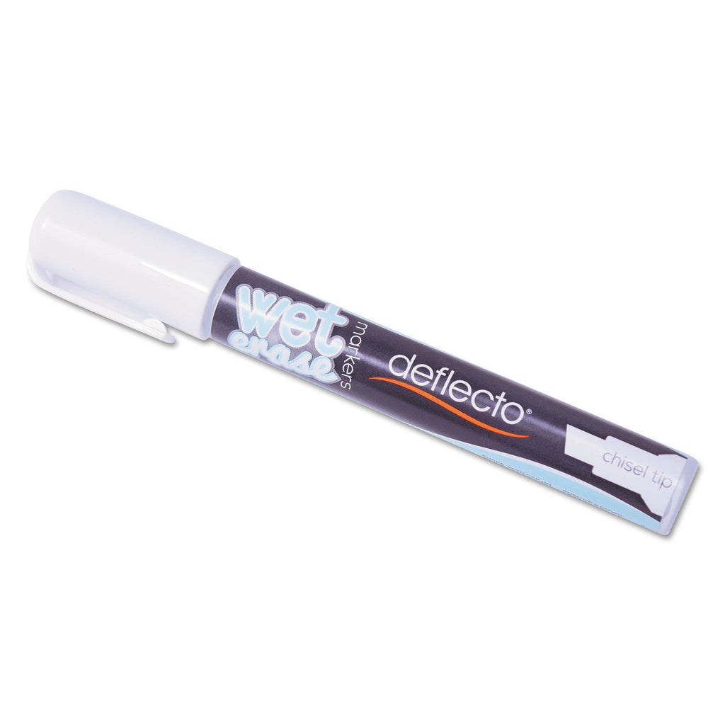 deflecto Wet Erase Markers, Medium Chisel Tip, White, 4/Pack
