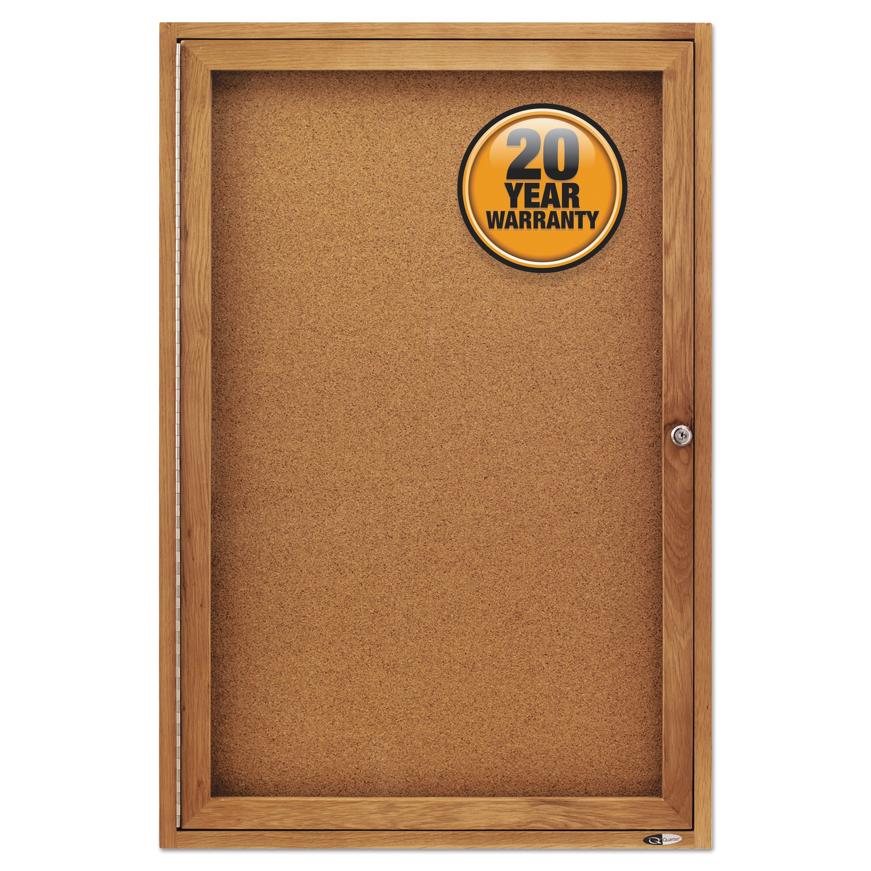 Quartet Enclosed Bulletin Board, Natural Cork/Fiberboard, 24 x 36, Oak Frame
