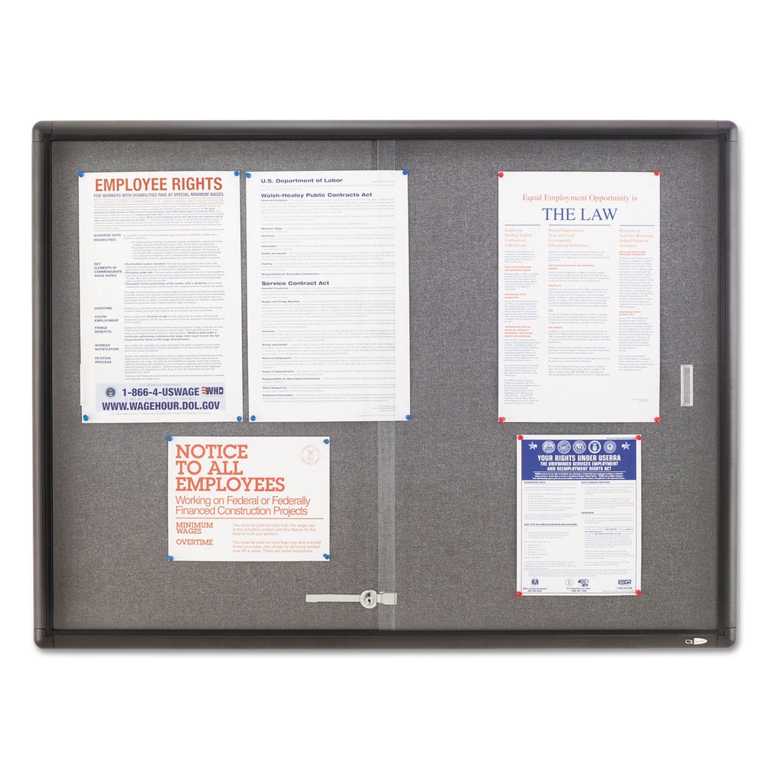 Quartet Enclosed Bulletin Board, Fabric/Cork/Glass, 48 x 36, Gray, Aluminum Frame