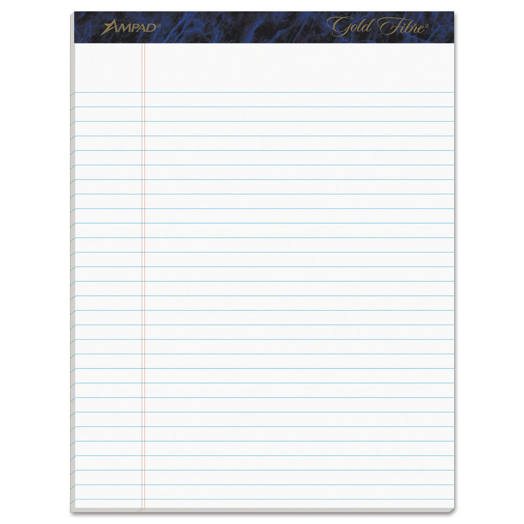 Ampad Gold Fibre Quality Writing Pads, Wide/Legal Rule, 50 White 8.5 x 11.75 Sheets, Dozen