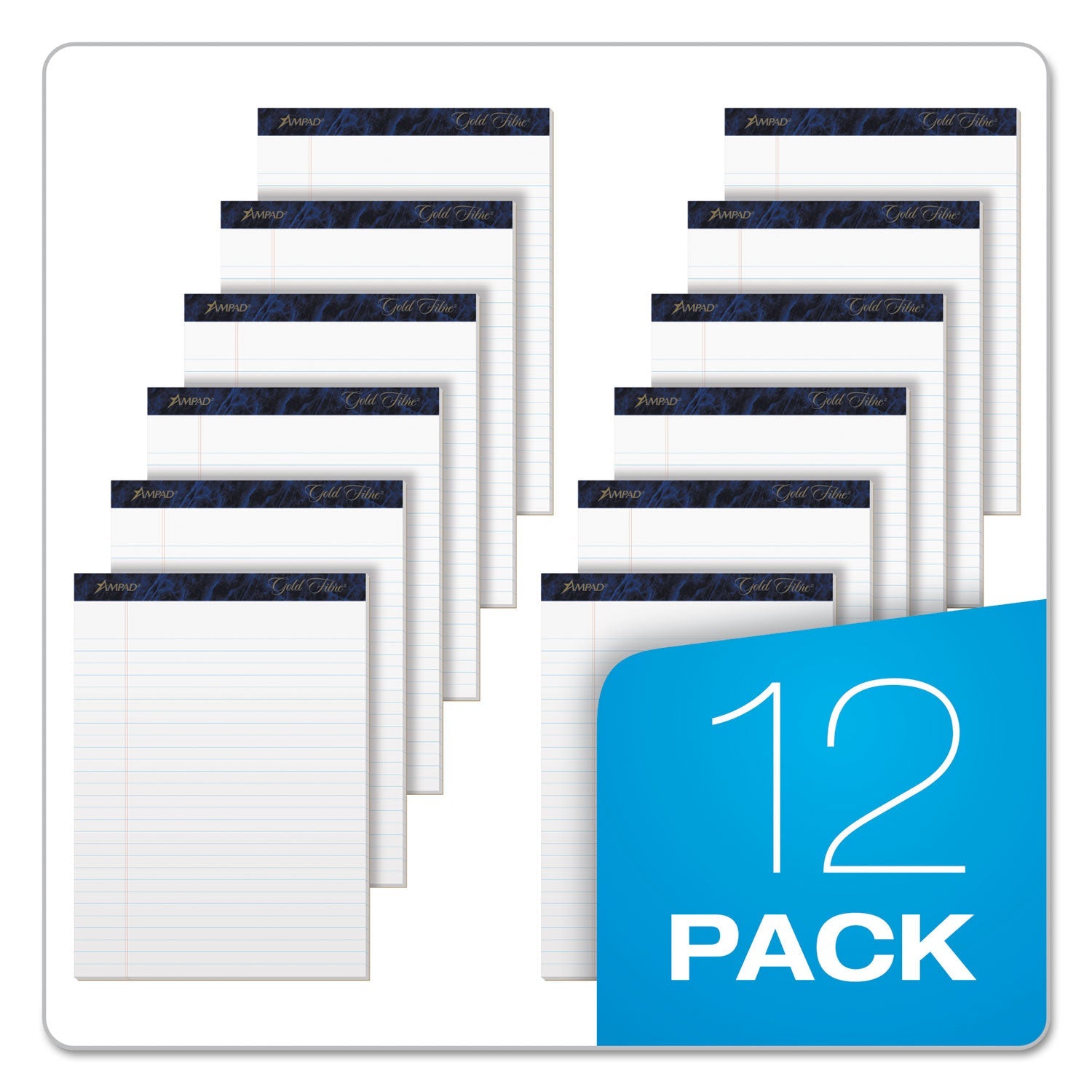 Ampad Gold Fibre Quality Writing Pads, Wide/Legal Rule, 50 White 8.5 x 11.75 Sheets, Dozen