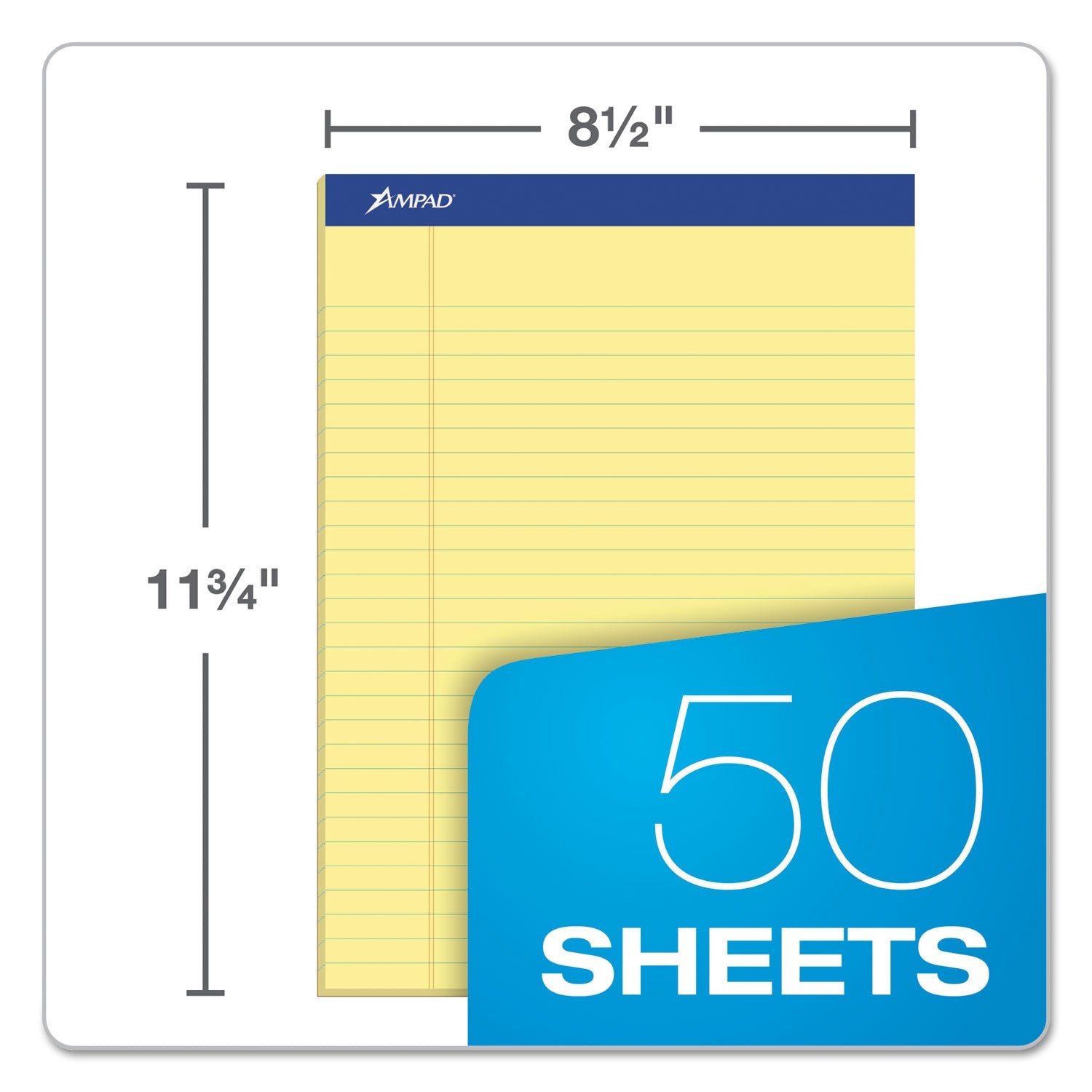 Ampad Recycled Writing Pads, Wide/Legal Rule, Politex Green Kelsu Headband, 50 Canary-Yellow 8.5 x 11.75 Sheets, Dozen