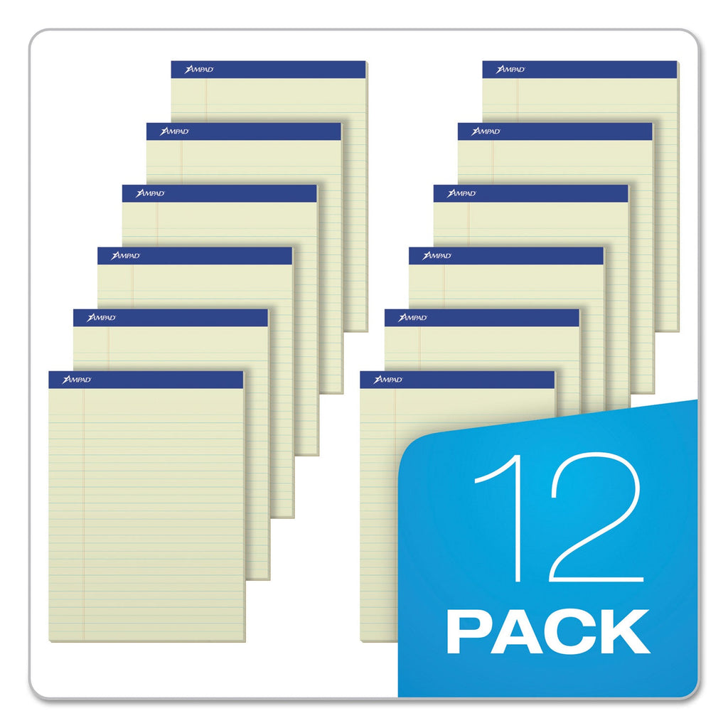 Ampad Pastel Writing Pads, Wide/Legal Rule, Blue Headband, 50 Green-Tint 8.5 x 11.75 Sheets, Dozen