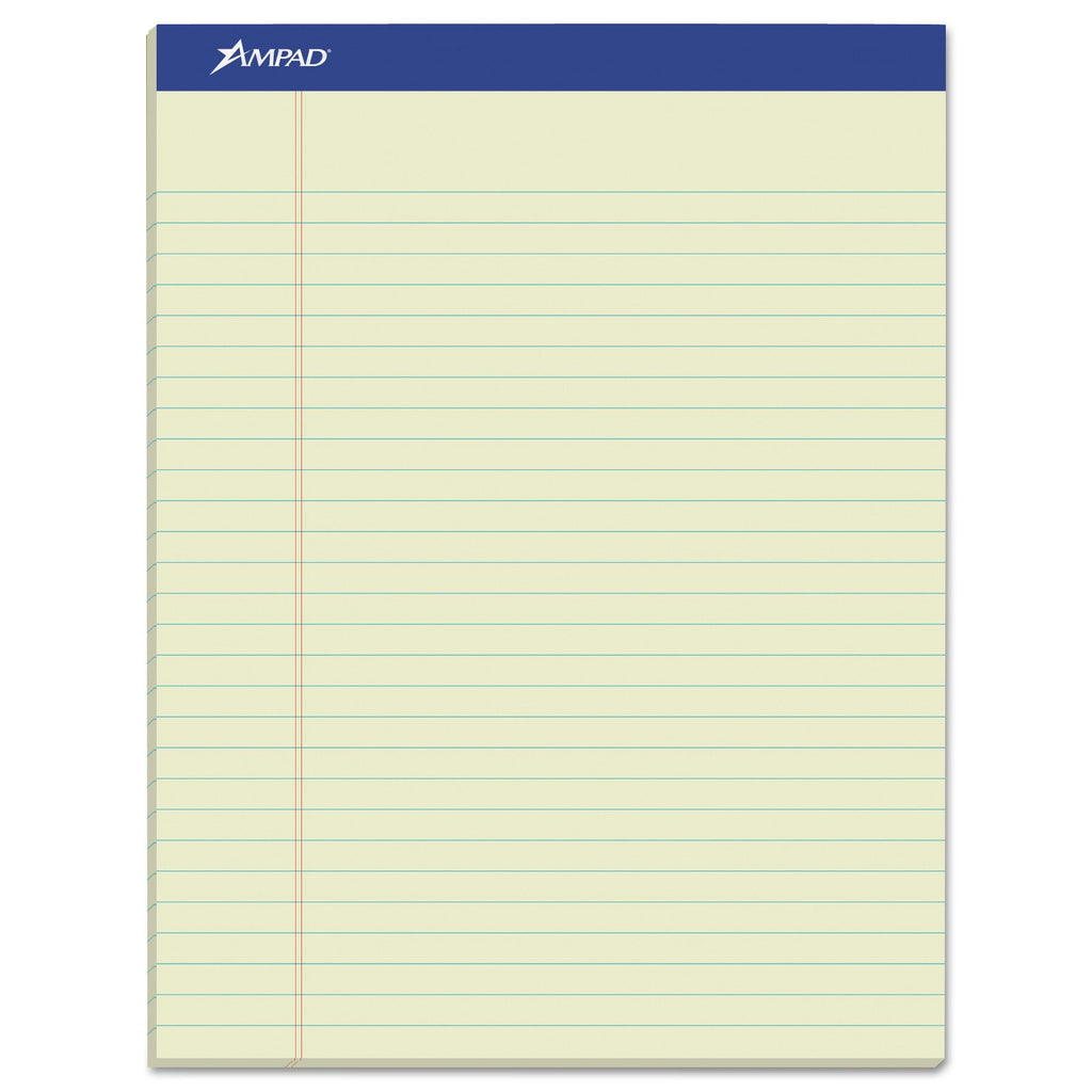 Ampad Pastel Writing Pads, Wide/Legal Rule, Blue Headband, 50 Green-Tint 8.5 x 11.75 Sheets, Dozen