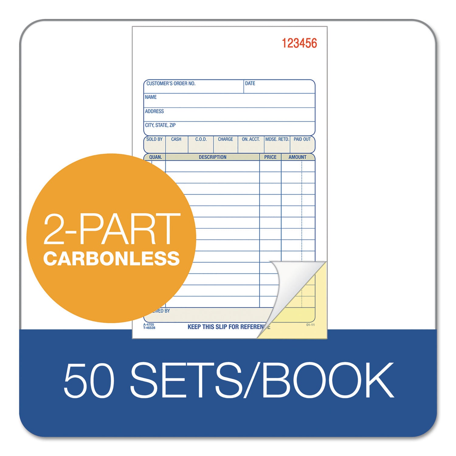 Adams Two-Part Sales Book, Two-Part Carbon, 6.69 x 4.19, 1/Page, 50 Forms
