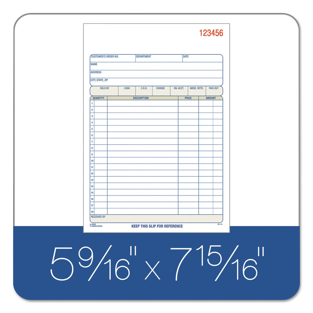 Adams Two-Part Sales Book, Two-Part Carbon, 7.94 x 5.56, 1/Page, 50 Forms