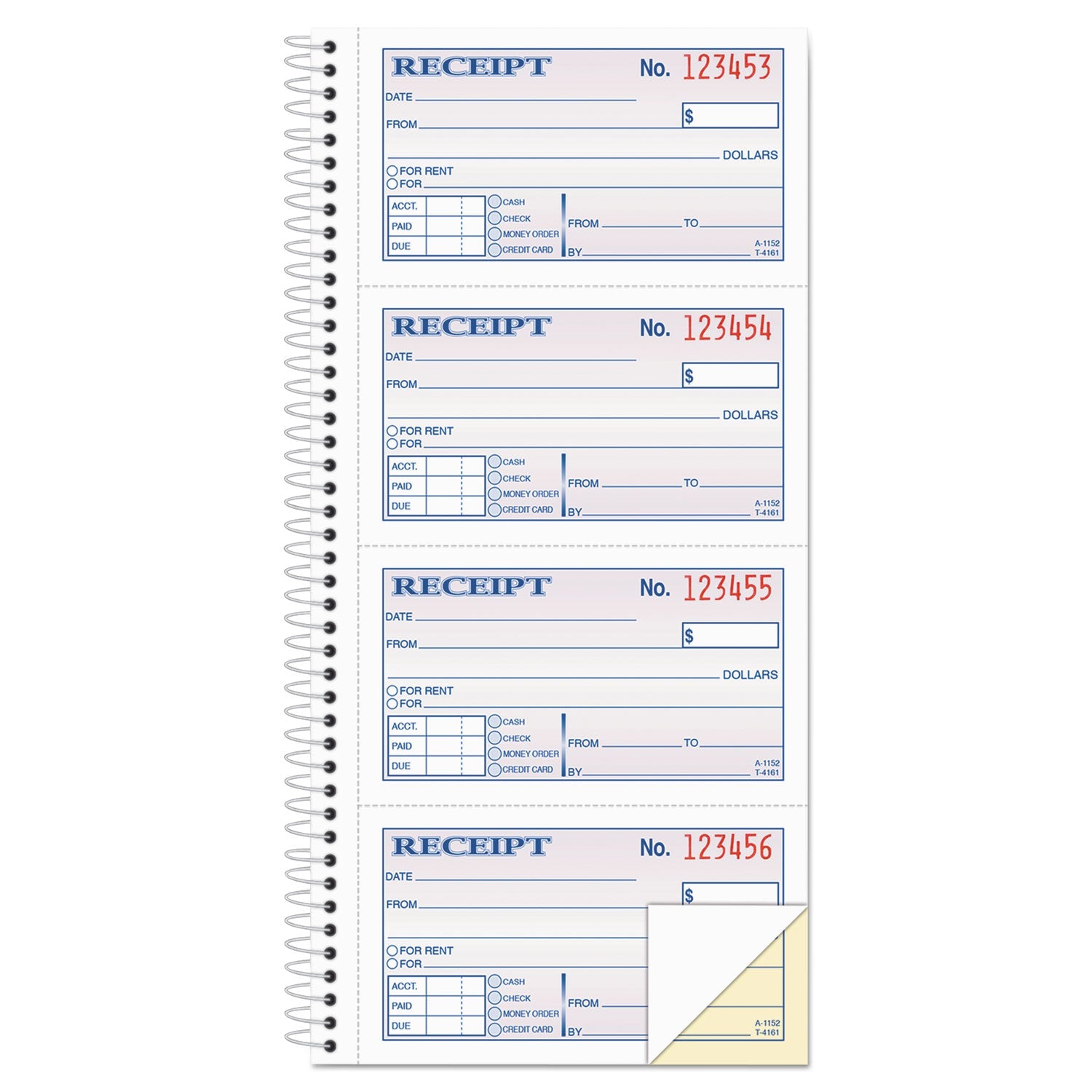 Adams Two-Part Rent Receipt Book, Two-Part Carbonless, 2.75 x 4.75, 4/Page, 200 Forms