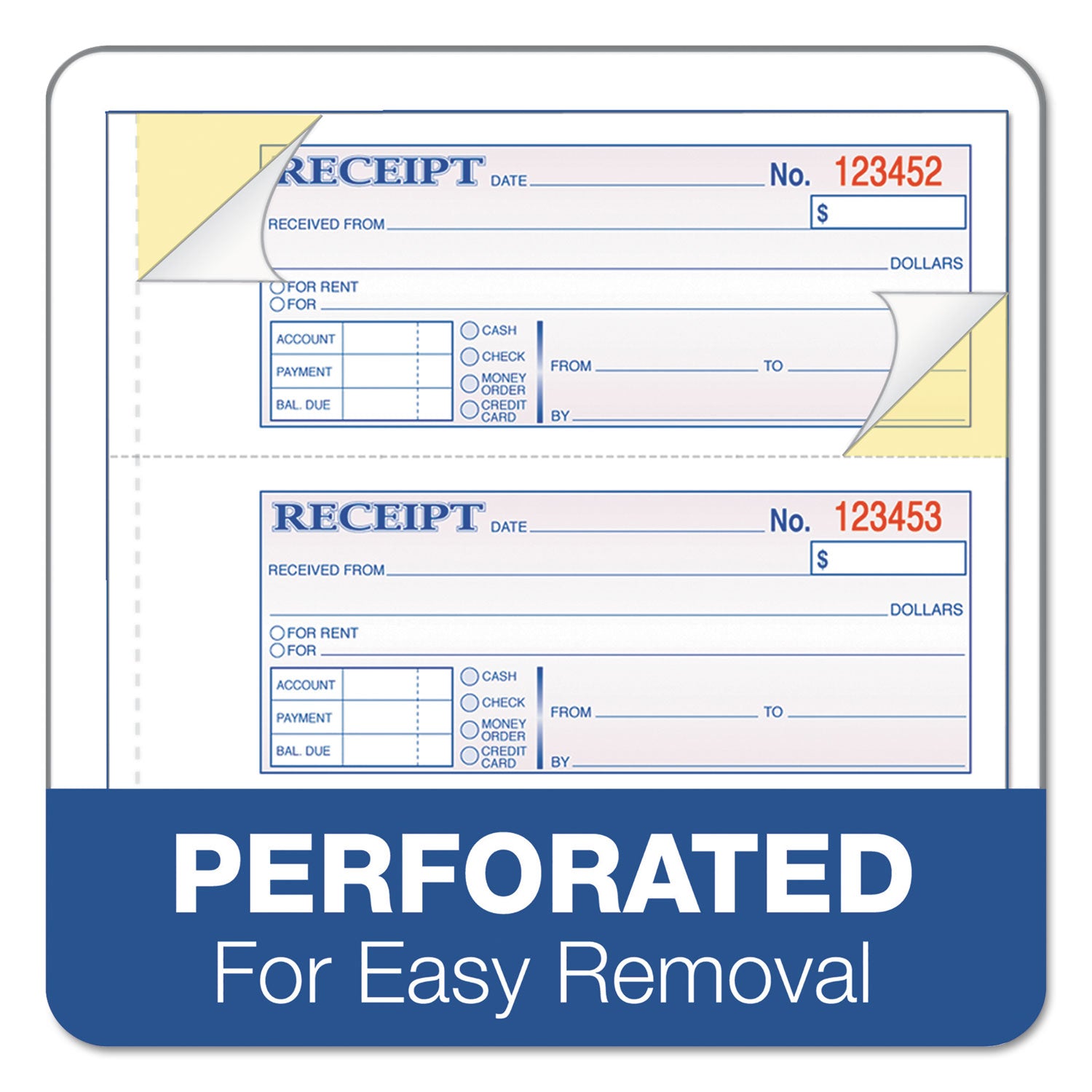 Adams Receipt Book, Three-Part Carbonless, 7.19 x 11, 4/Page, 100 Forms