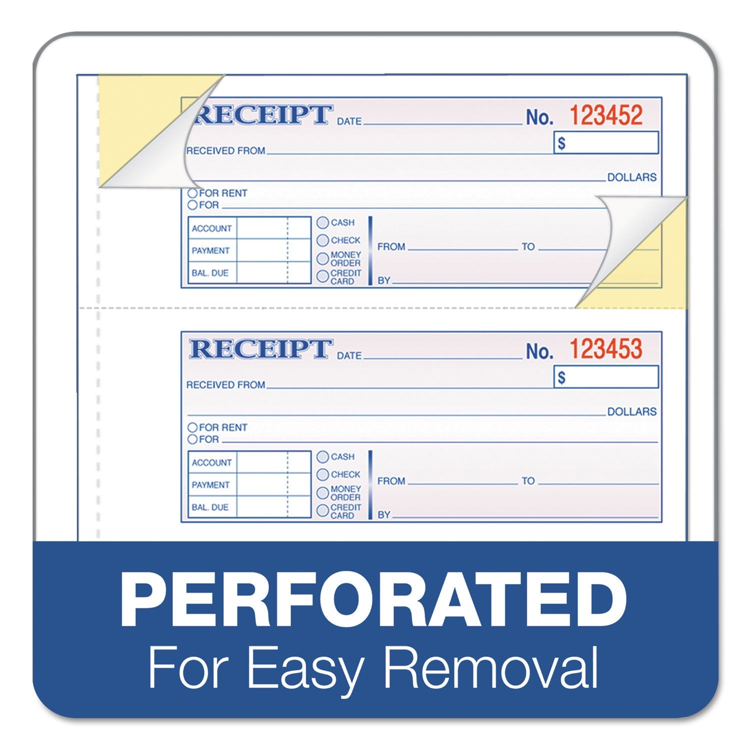 Adams TOPS 3-Part Hardbound Receipt Book, Three-Part Carbonless, 7 x 2.75, 4/Page, 200 Forms