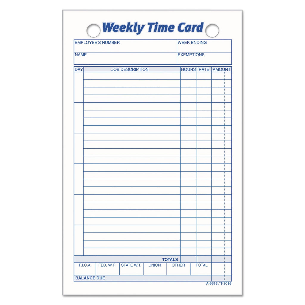 TOPS Weekly Employee Time Cards, One Side, 4.25 x 6.75, 100/Pack