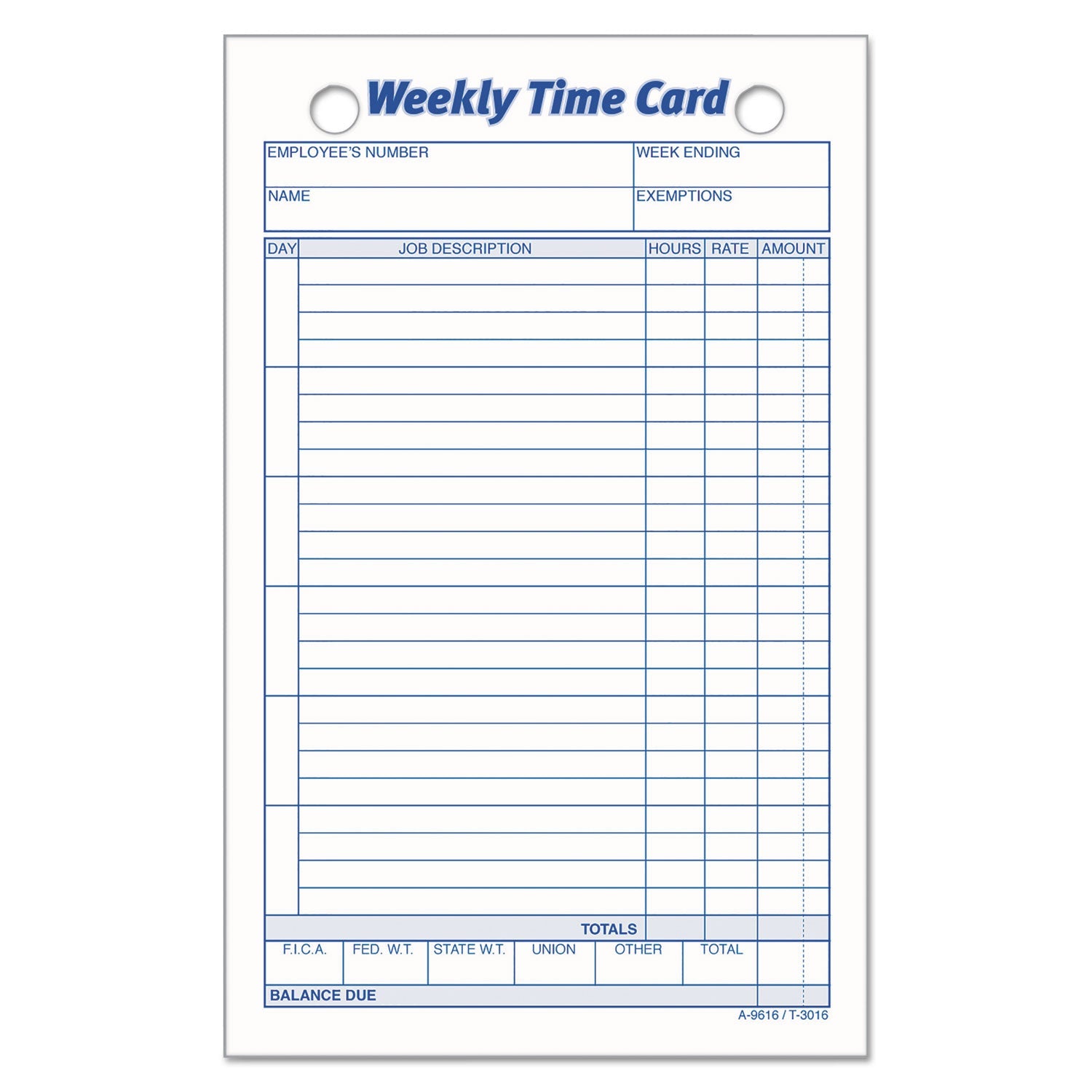 TOPS Weekly Employee Time Cards, One Side, 4.25 x 6.75, 100/Pack