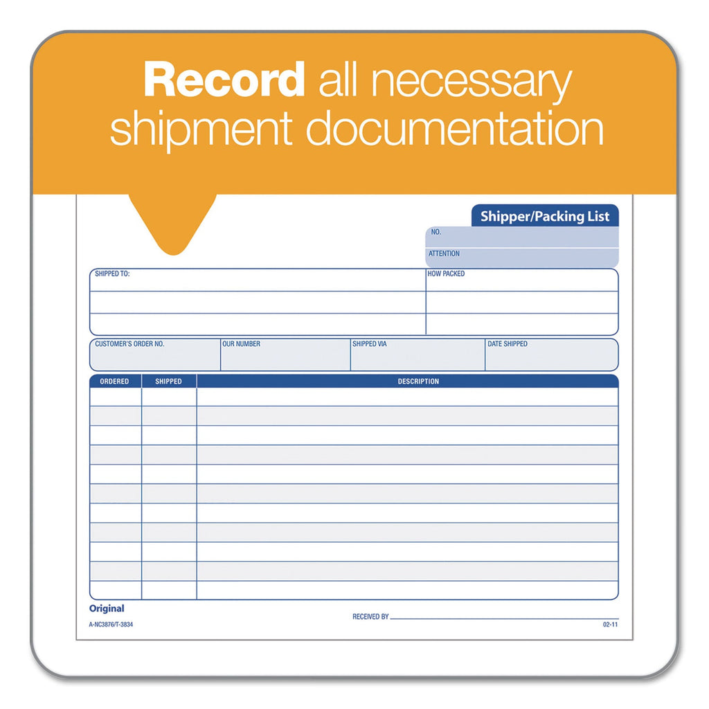 TOPS Snap-Off Shipper/Packing List, Three-Part Carbonless, 8.5 x 7, 1/Page, 50 Forms