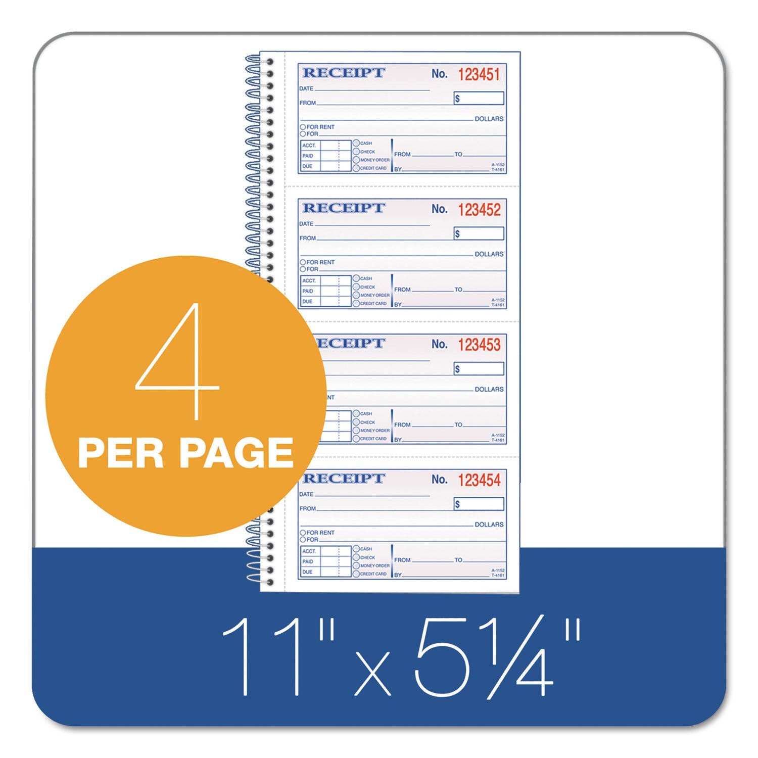 TOPS Money/Rent Receipt Spiral Book, Two-Part Carbonless, 2.75 x 4.75, 4/Page, 200 Forms