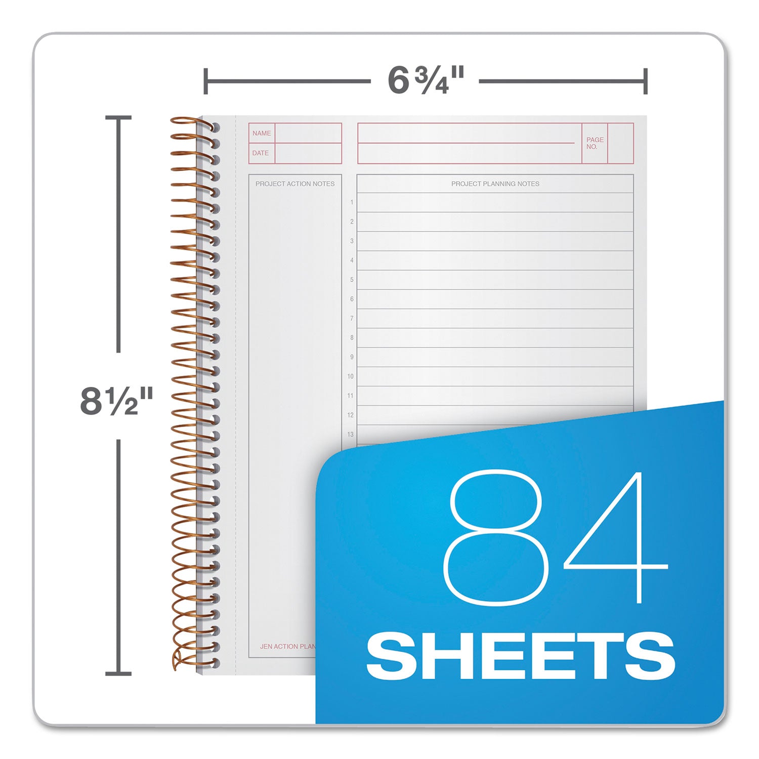TOPS JEN Action Planner, 1 Subject, Narrow Rule, Black Cover, 8.5 x 6.75, 84 Sheets
