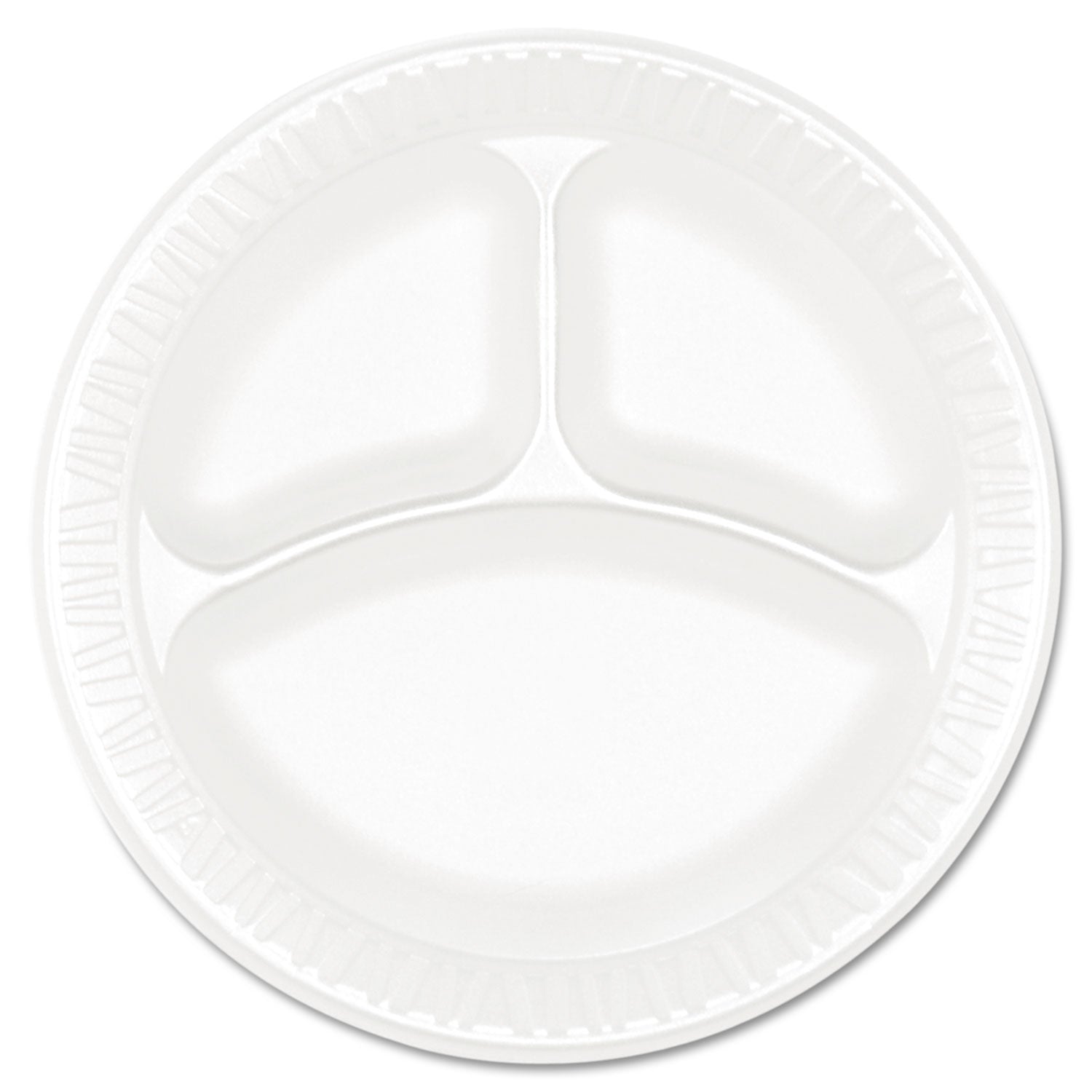 Dart Concorde Foam Plate, 3-Compartment, 9" dia, White, 125/Pack, 4 Packs/Carton