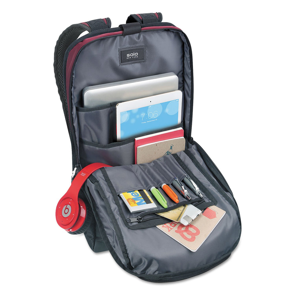 Solo Draft Backpack, Fits Devices Up to 15.6", Nylon, 6.25 x 18.12 x 18.12, Burgundy