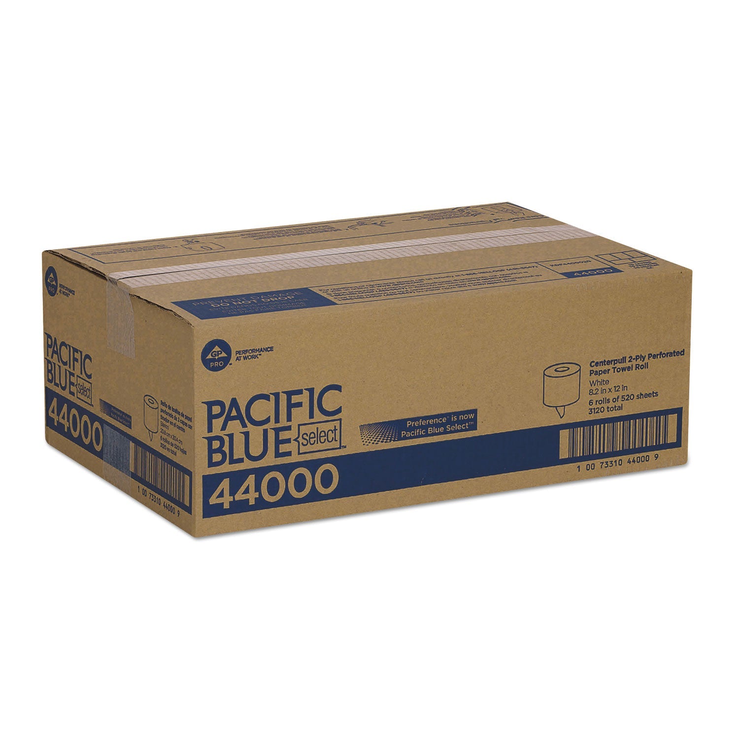 Georgia Pacific Pacific Blue Select 2-Ply Center-Pull Perf Wipers, 2-Ply, 8.25 x 12, White, 520/Roll, 6 Rolls/Carton