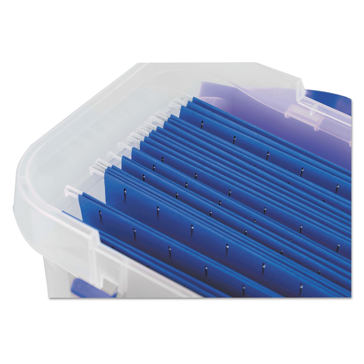 Bankers Box Heavy-Duty Portable File Box, Letter Files, 14.25" x 8.63" x 11.06", Clear/Blue