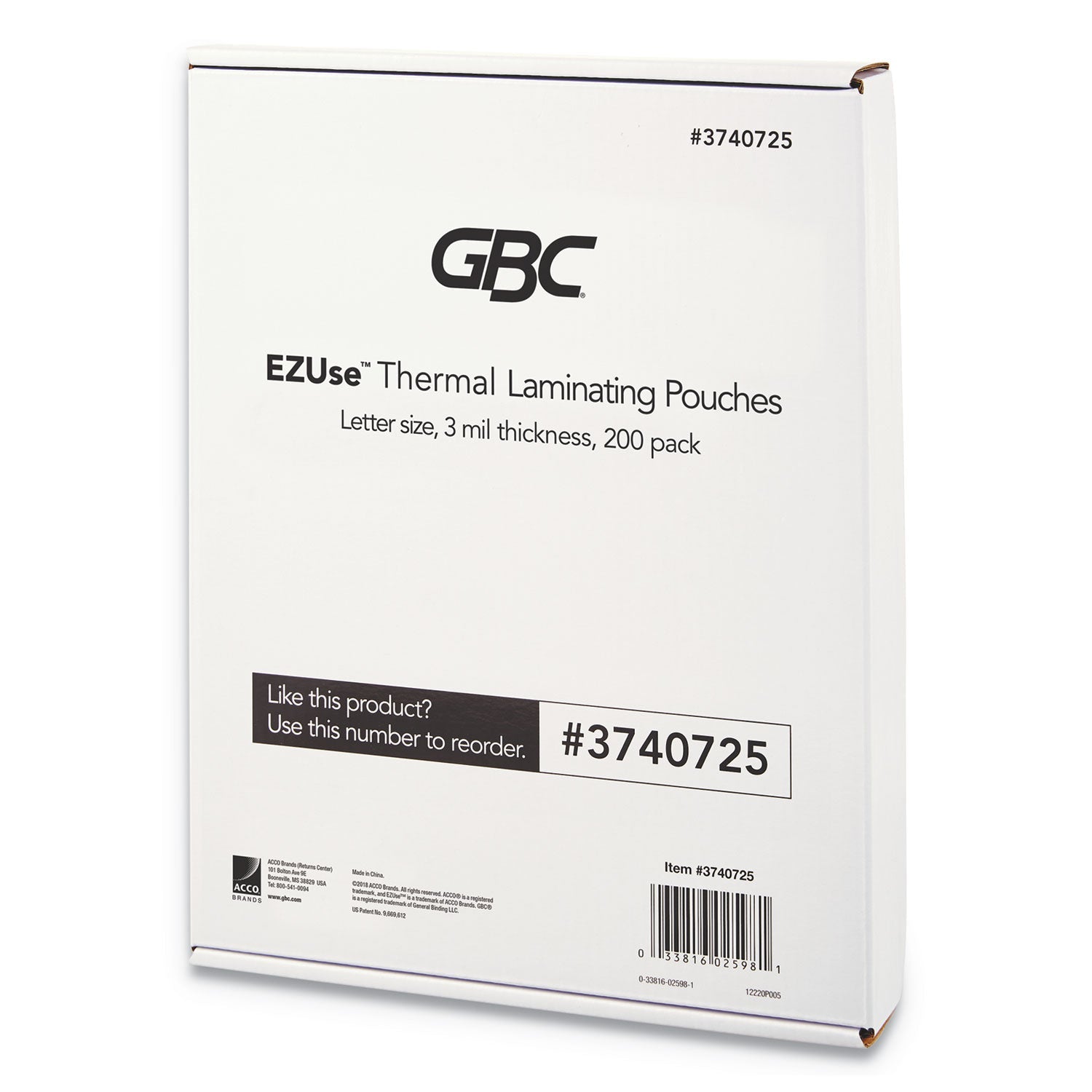 GBC EZUse Thermal Laminating Pouches, 3 mil, 8.5" x 11", Gloss Clear, 200/Pack