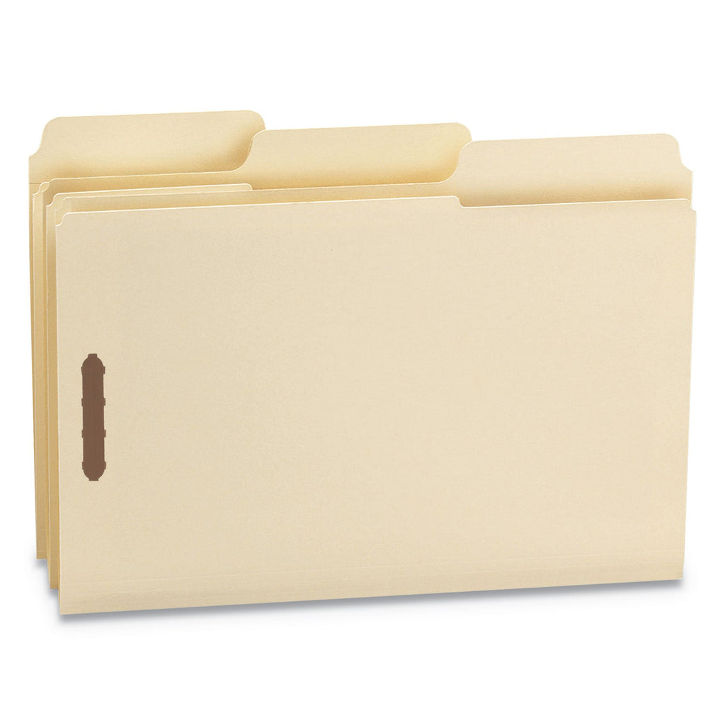 Smead SuperTab Reinforced Guide Height Fastener Folders, 2 Fasteners, Legal Size, 14-pt Manila Exterior, 50/Box
