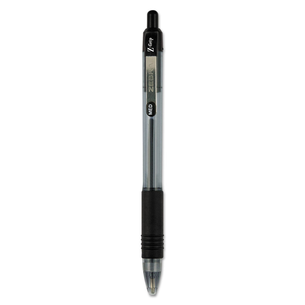 Zebra Z-Grip Ballpoint Pen, Retractable, Medium 1 mm, Black Ink, Black Barrel, 48/Pack