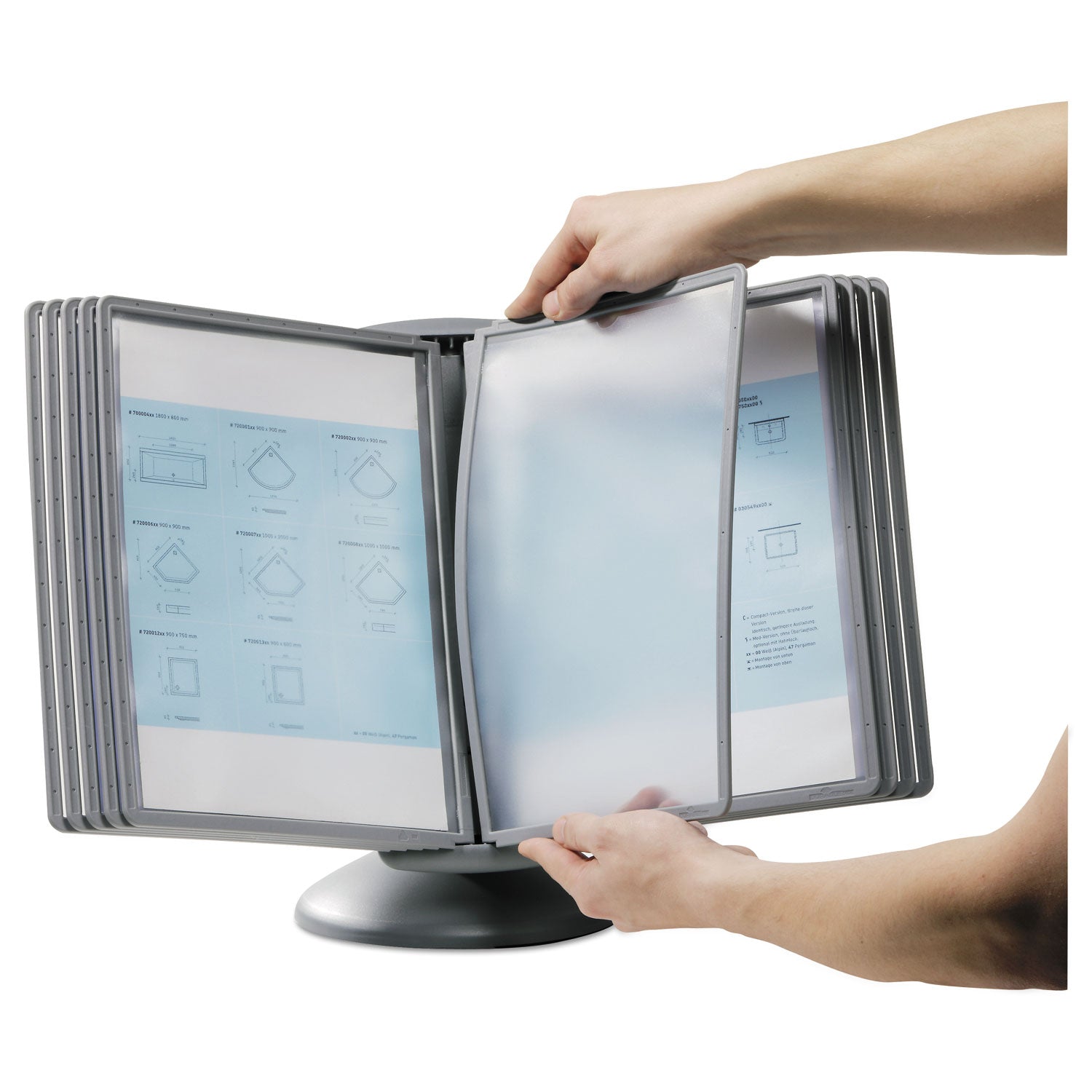 Durable SHERPA Motion Desk Reference System, 10 Panels, Gray Borders