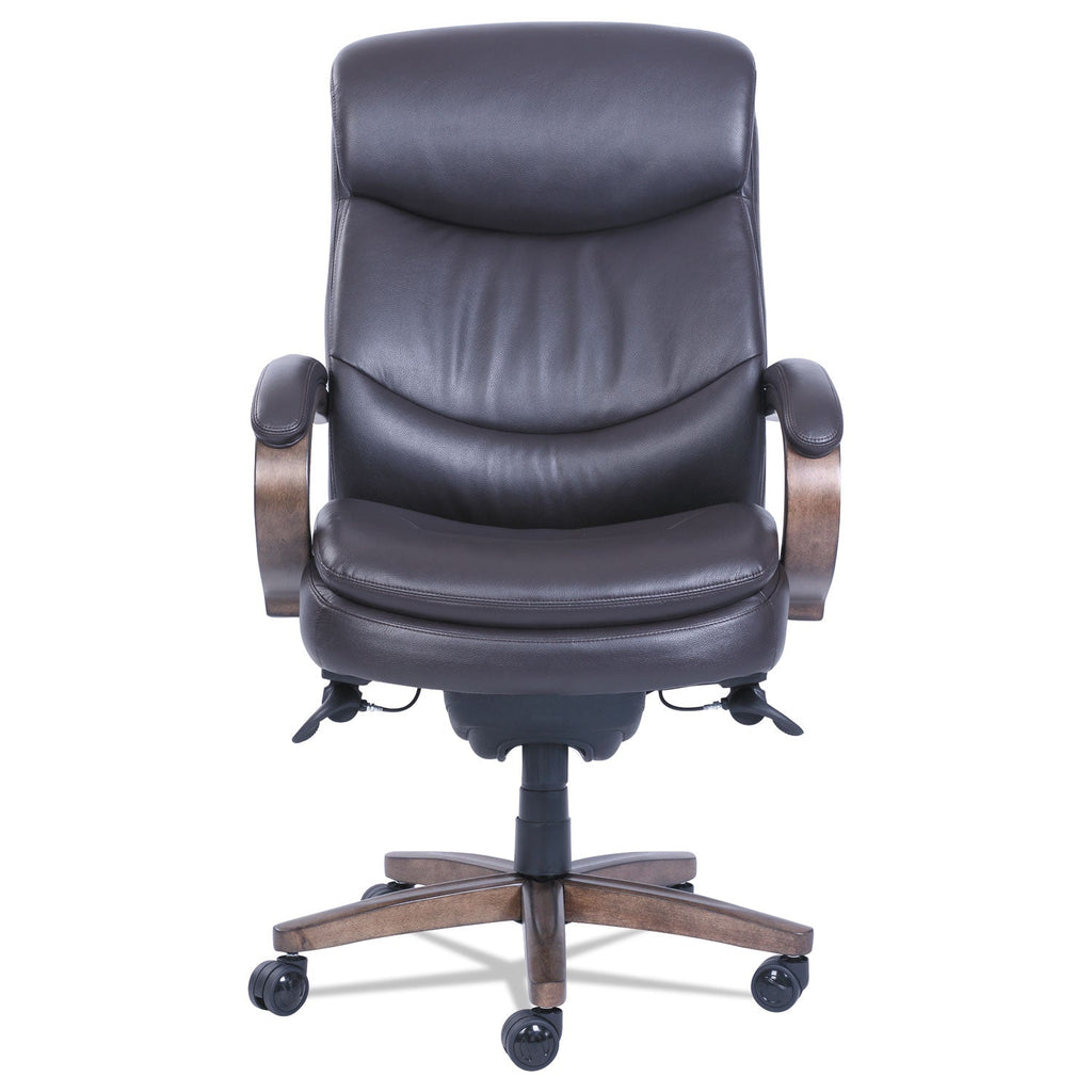 La-Z-Boy Woodbury High-Back Executive Chair, Supports Up to 300 lb, 20.25" to 23.25" Seat Height, Brown Seat/Back, Weathered Sand Base