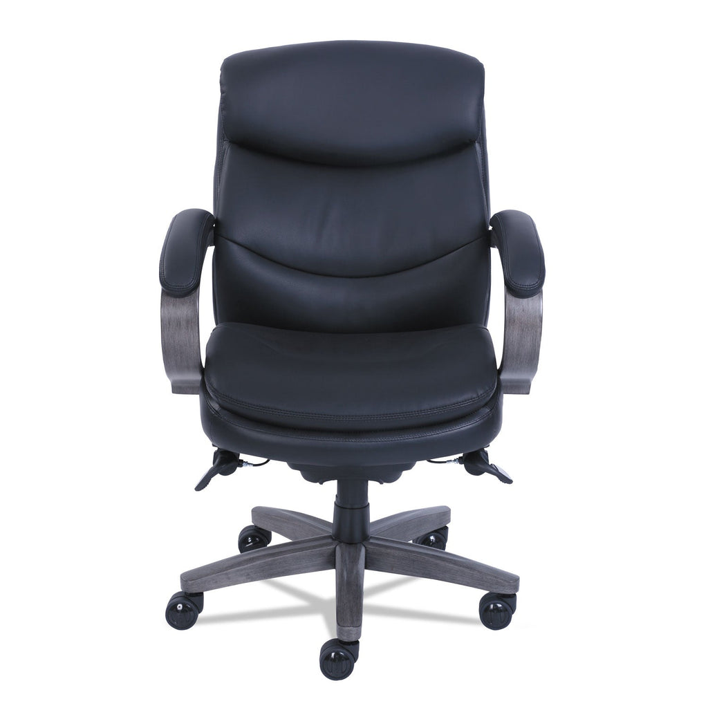 La-Z-Boy Woodbury Mid-Back Executive Chair, Supports Up to 300 lb, 18.75" to 21.75" Seat Height, Black Seat/Back, Weathered Gray Base