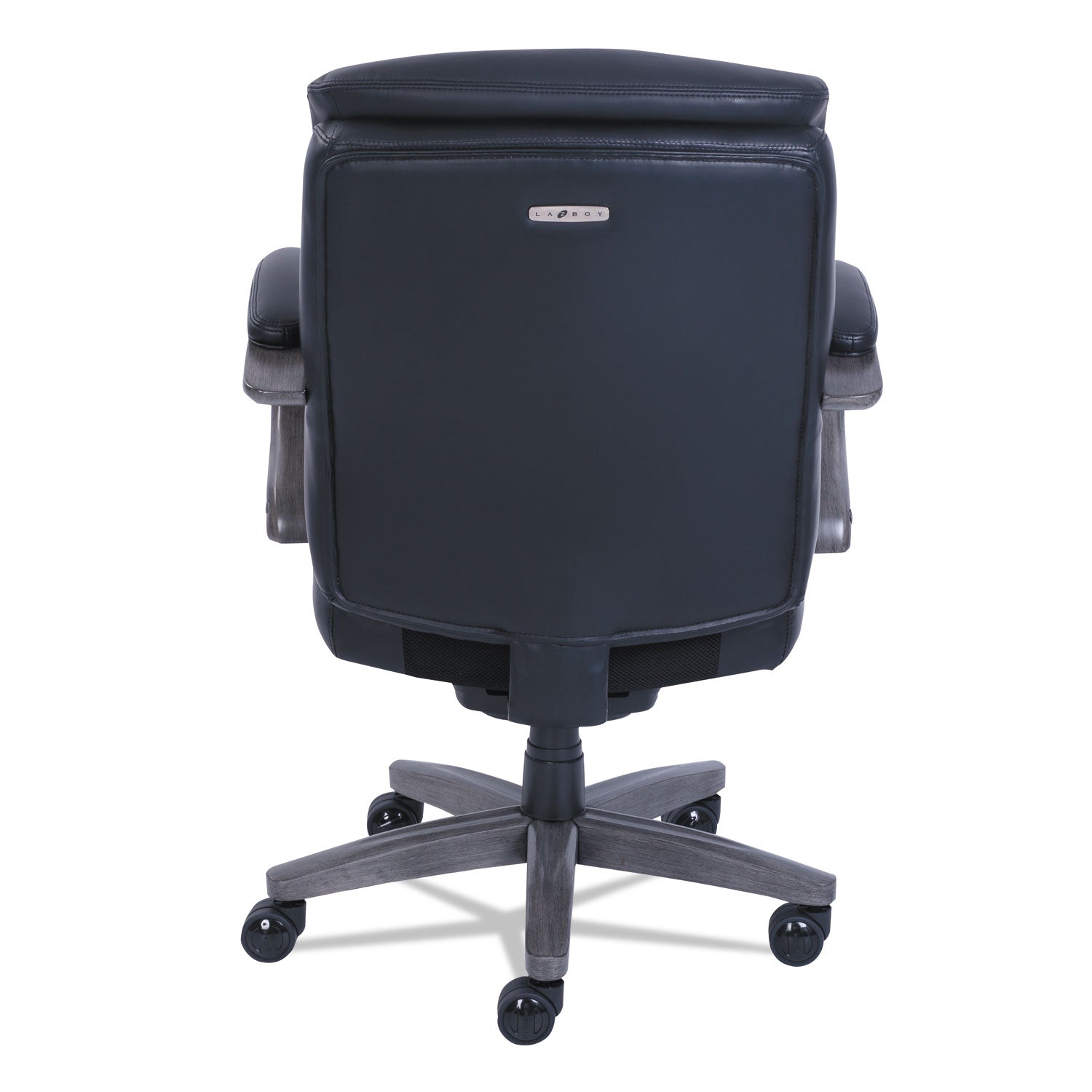 La-Z-Boy Woodbury Mid-Back Executive Chair, Supports Up to 300 lb, 18.75" to 21.75" Seat Height, Black Seat/Back, Weathered Gray Base