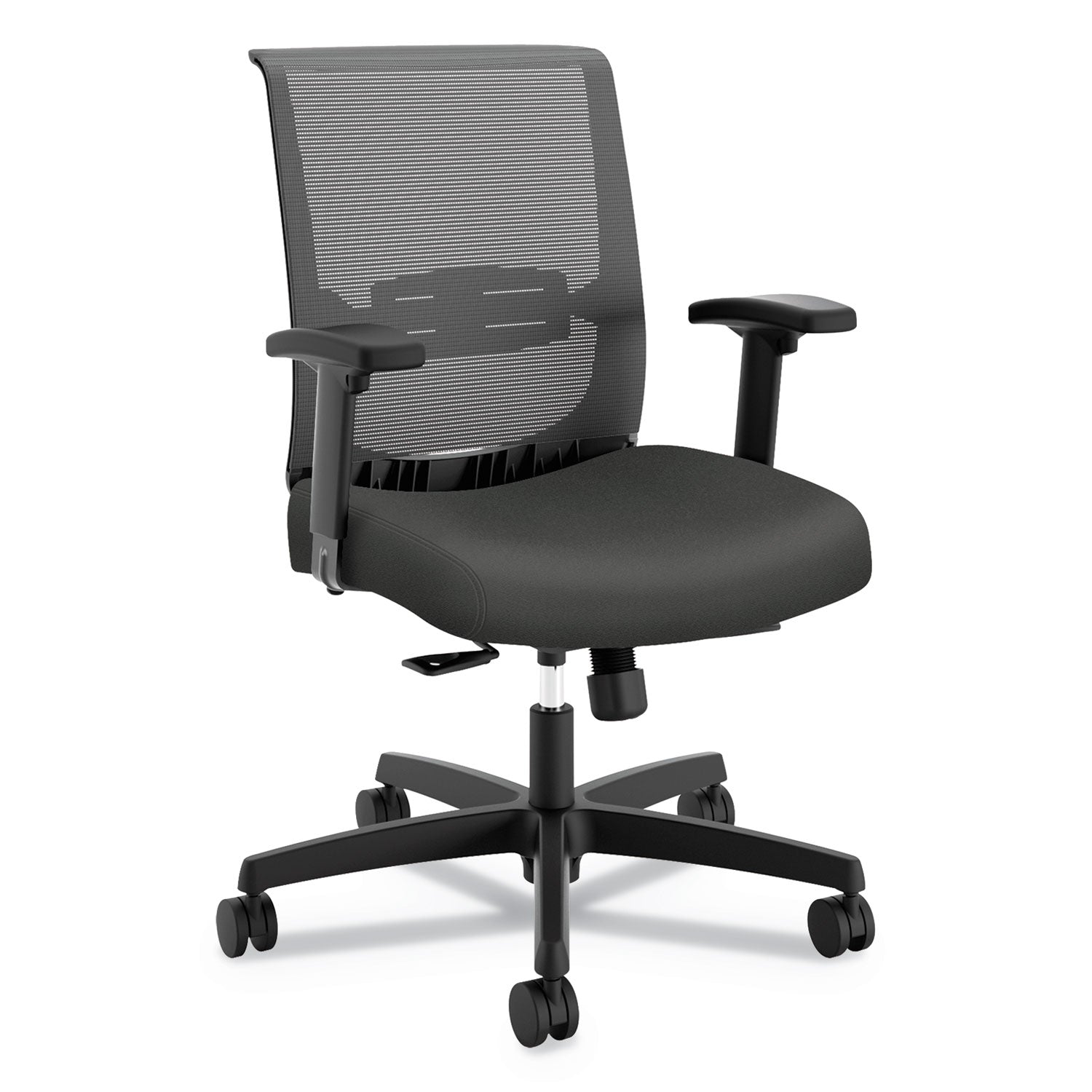 HON Convergence Mid-Back Task Chair, Synchro-Tilt and Seat Glide, Supports Up to 275 lb, Iron Ore Seat, Black Back/Base