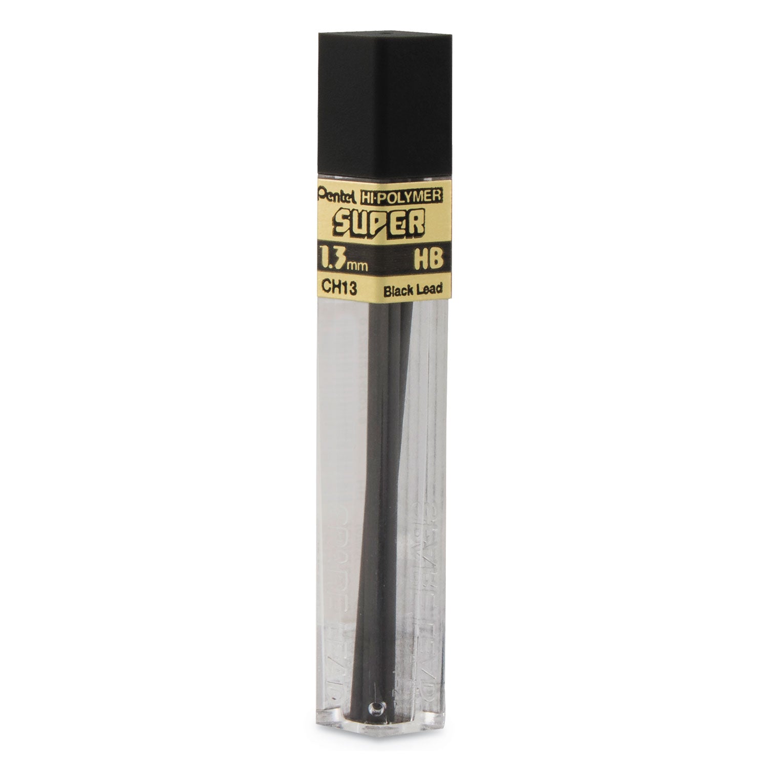 Pentel Super Hi-Polymer Lead Refill, 1.3 mm, HB, Black, 6/Tube