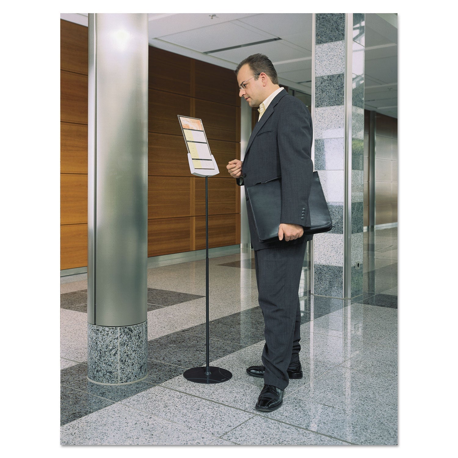Durable Sherpa Infobase Sign Stand, Acrylic/Metal, 40" to 60" High, Gray