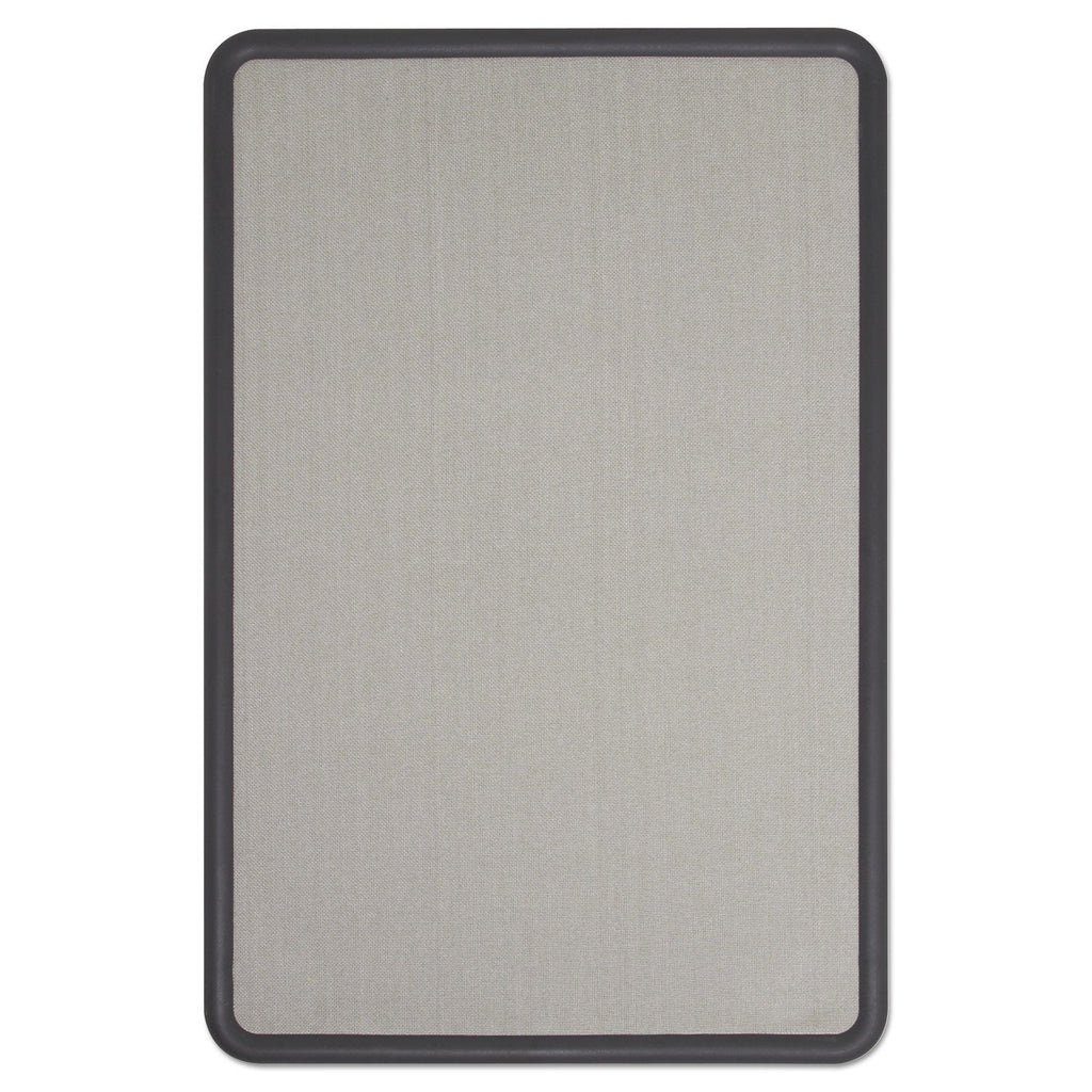 Quartet Contour Fabric Bulletin Board, 36 x 24, Gray Surface, Black Plastic Frame