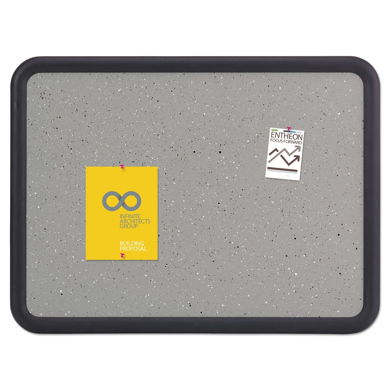 Quartet Contour Granite Gray Tack Board, 36 x 24, Black Frame