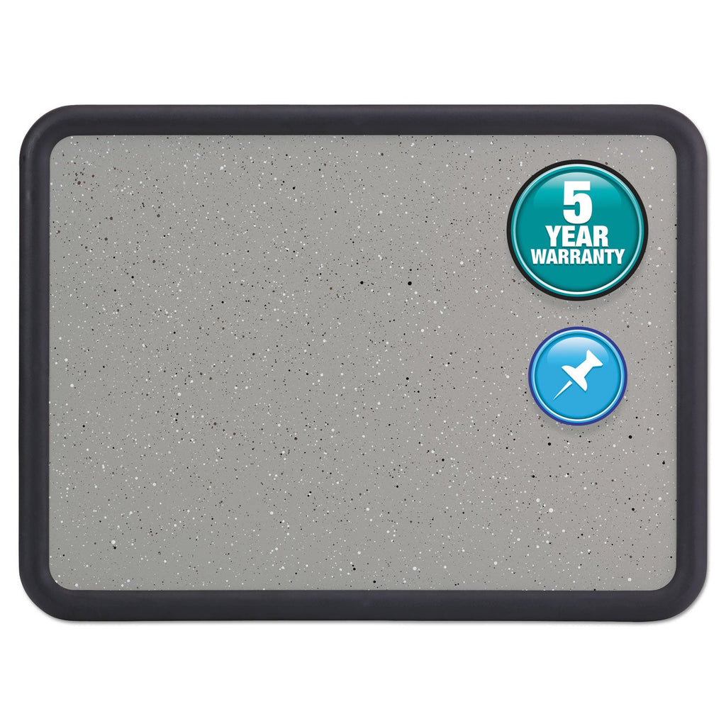 Quartet Contour Granite Gray Tack Board, 36 x 24, Black Frame