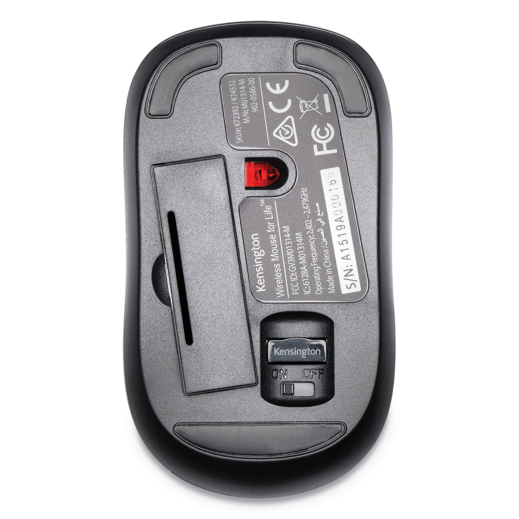 Kensington Wireless Mouse for Life, 2.4 GHz Frequency/30 ft Wireless Range, Left/Right Hand Use, Black
