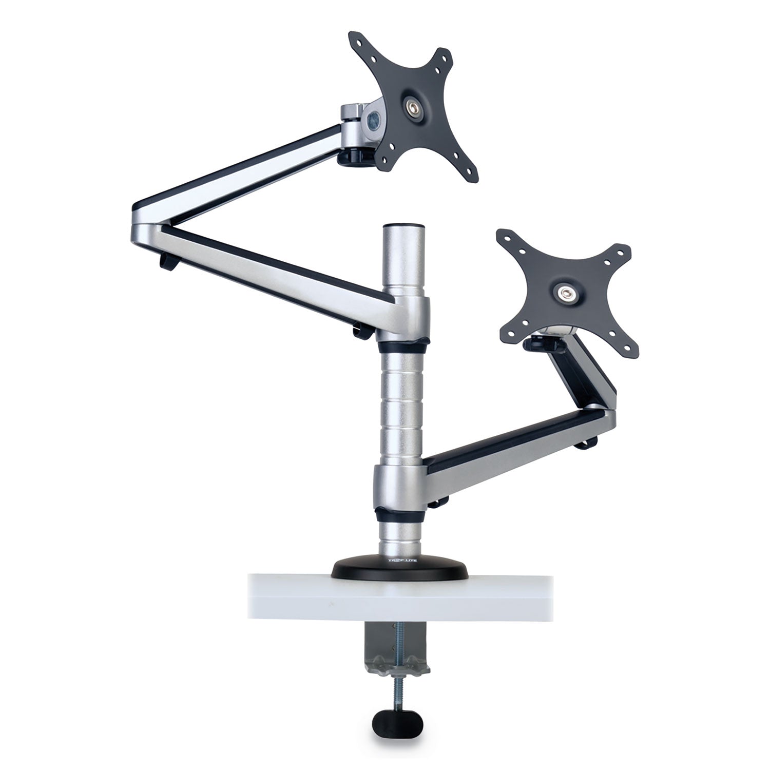 Tripp Lite Dual Monitor Mount for 13" to 27" Monitors, 360 deg Rotation, +80 deg/-90 deg Tilt, 180 deg Pan, Black/Silver, Supports 22 lb