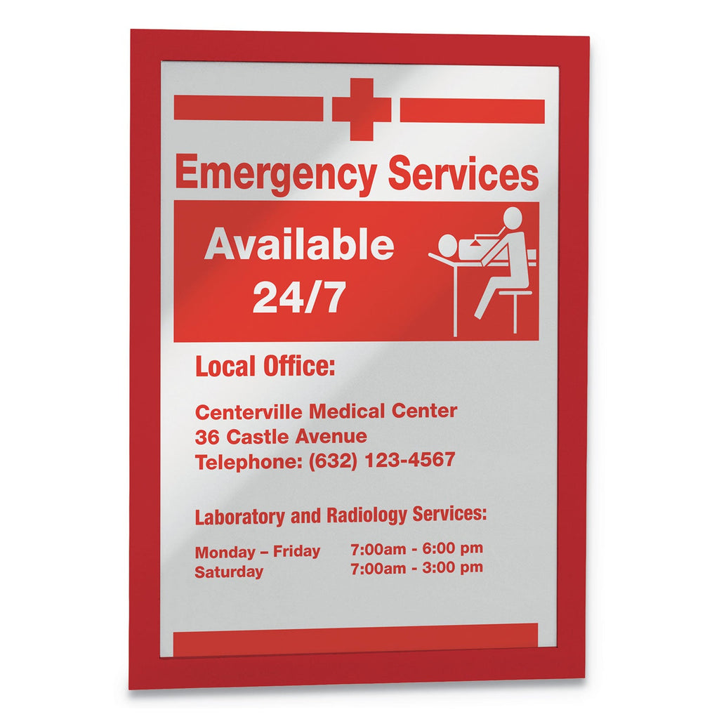 Durable DURAFRAME Sign Holder, 8.5 x 11, Red Frame, 2/Pack