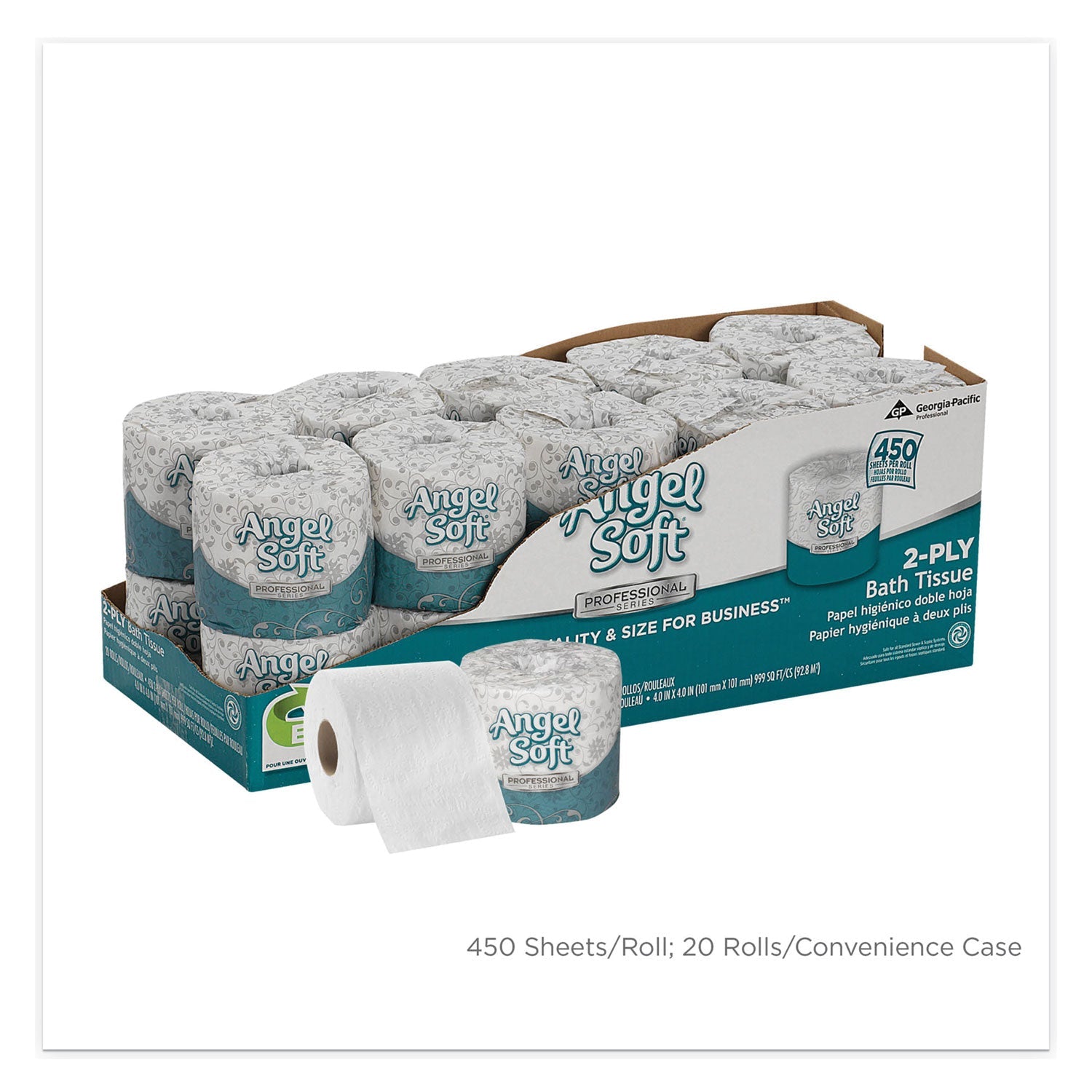 Georgia Pacific Angel Soft ps Premium Bathroom Tissue, Septic Safe, 2-Ply, White, 450 Sheets/Roll, 20 Rolls/Carton