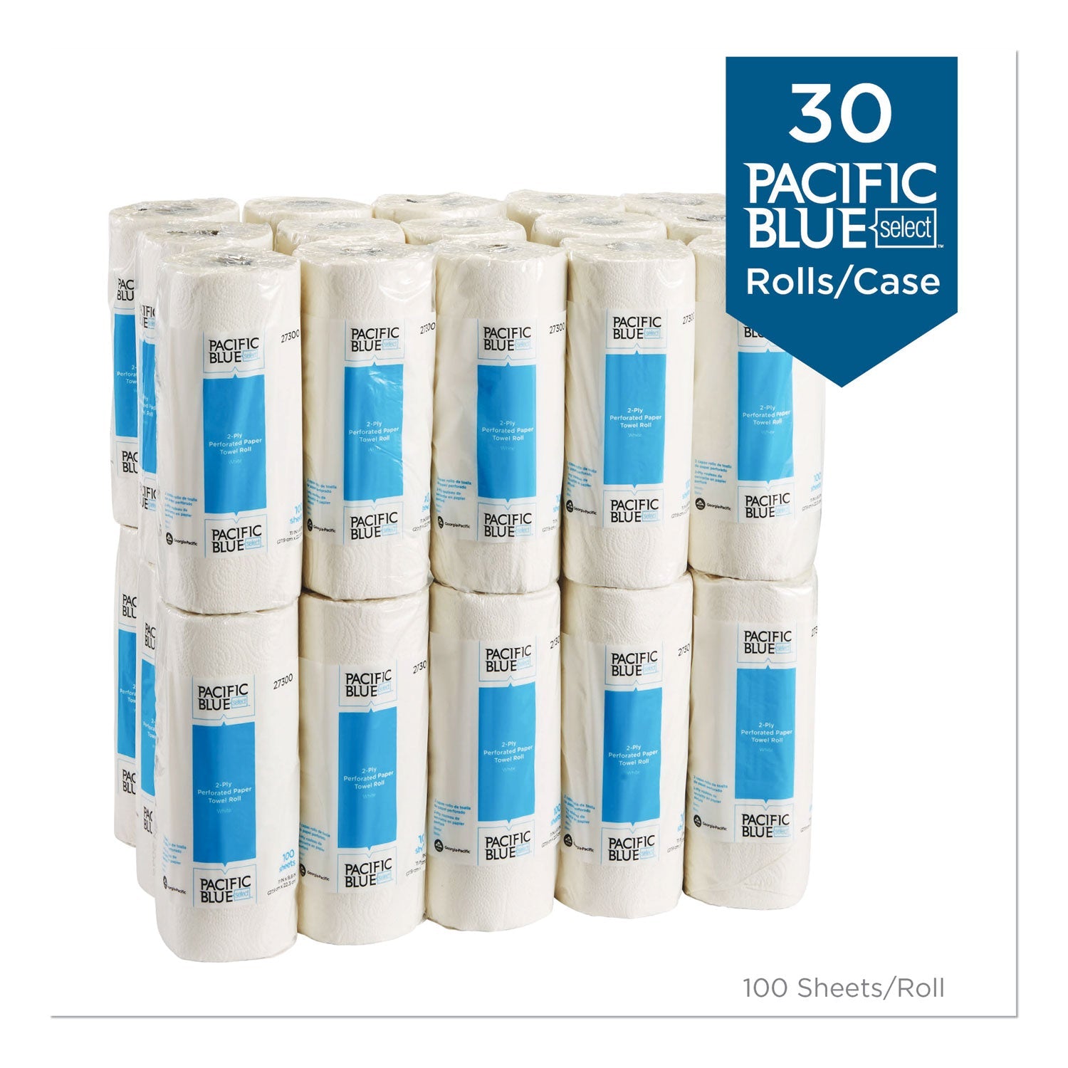 Georgia Pacific Pacific Blue Select Two-Ply Perforated Paper Kitchen Roll Towels, 2-Ply, 11 x 8.88, White, 100/Roll