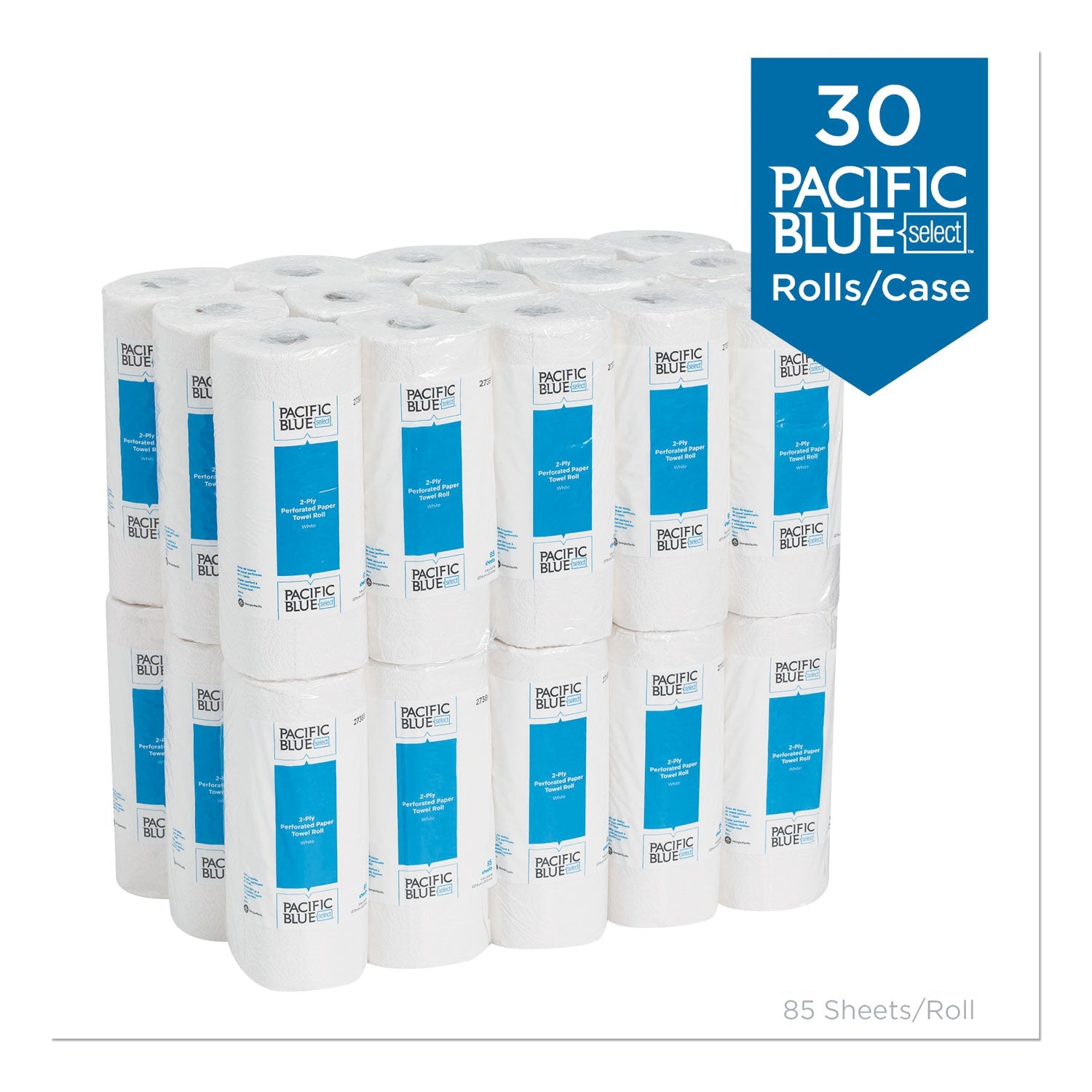 Georgia Pacific Pacific Blue Select Two-Ply Perforated Paper Kitchen Roll Towels, 2-Ply, 11 x 8.8, White, 85/Roll, 30 Rolls/Carton
