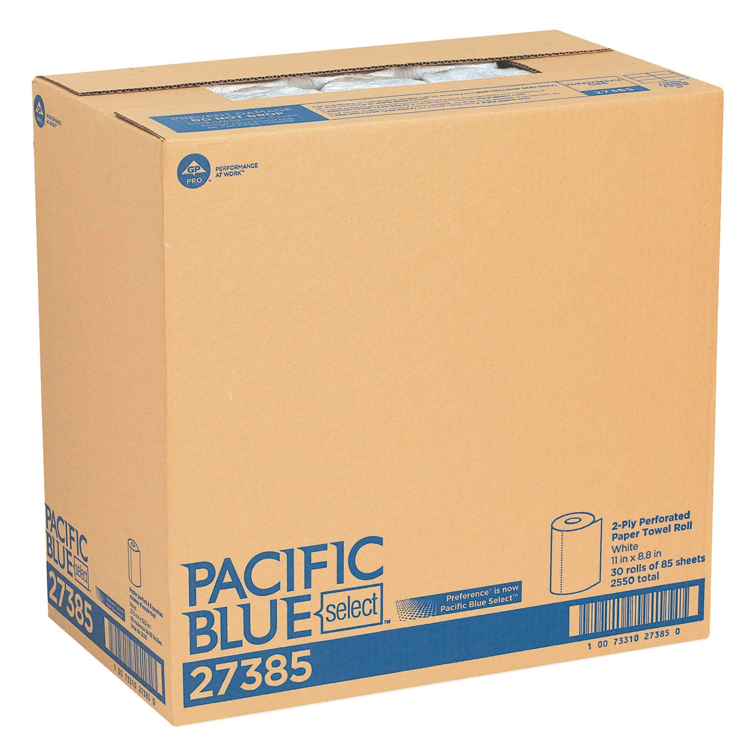 Georgia Pacific Pacific Blue Select Two-Ply Perforated Paper Kitchen Roll Towels, 2-Ply, 11 x 8.8, White, 85/Roll, 30 Rolls/Carton