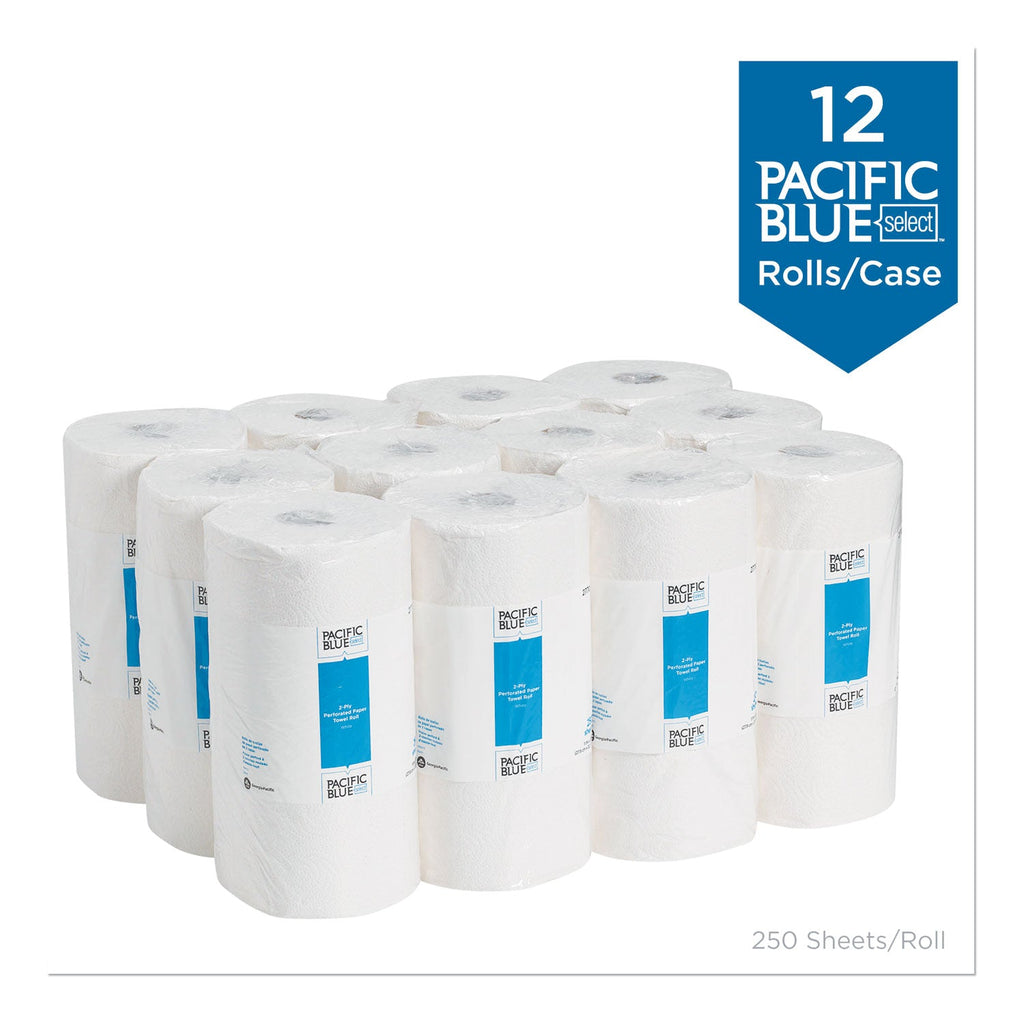 Georgia Pacific Pacific Blue Select Two-Ply Perforated Paper Kitchen Roll Towels, 2-Ply, 11 x 8.8, White, 250/Roll, 12 Rolls/Carton
